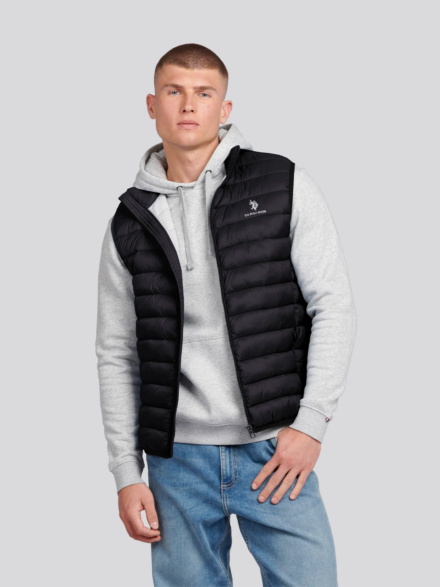 Mens Bound Quilted Gilet Black Bright White DHM