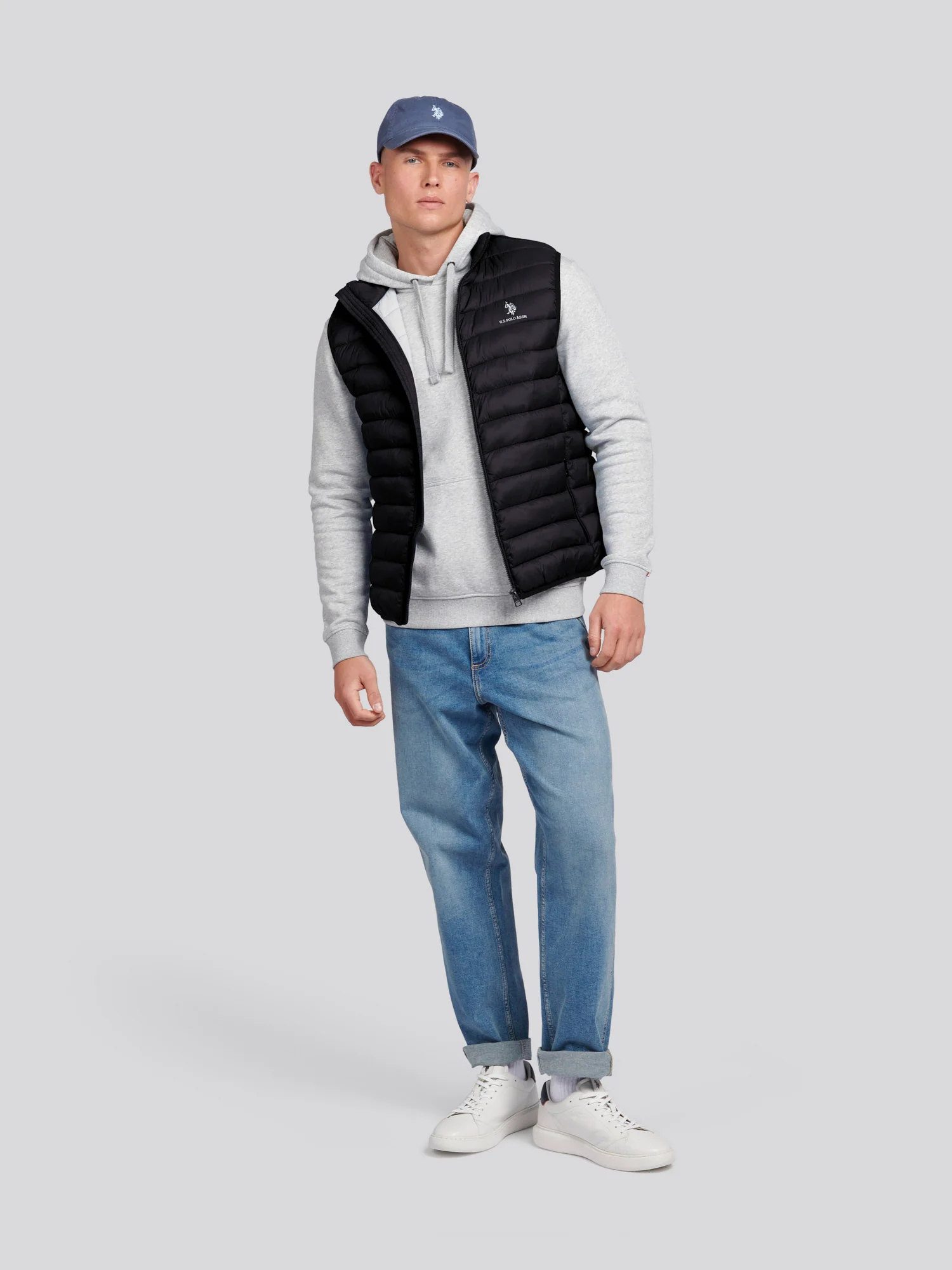 Mens Bound Quilted Gilet Black Bright White DHM - Image 3