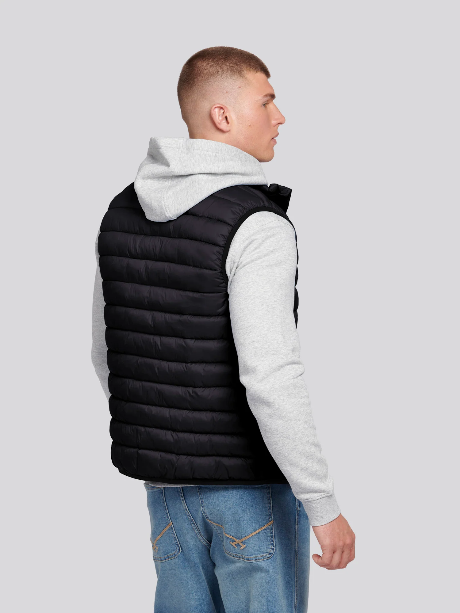 Mens Bound Quilted Gilet Black Bright White DHM - Image 4