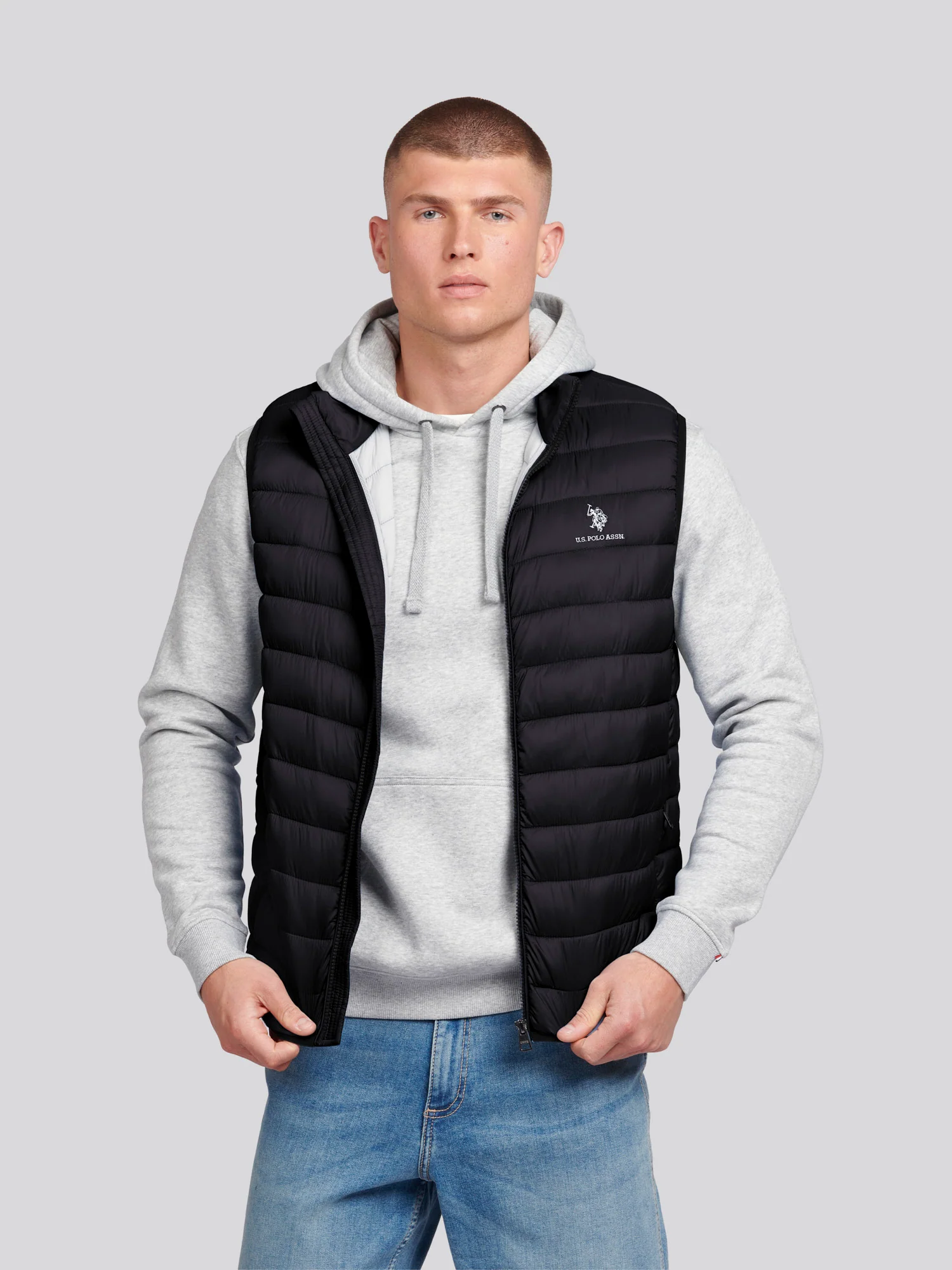 Mens Bound Quilted Gilet Black Bright White DHM - Image 5