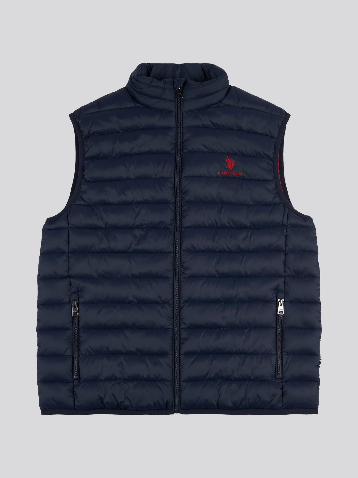 Mens Bound Quilted Gilet Dark Sapphire Navy / Haute Red DHM - Image 6