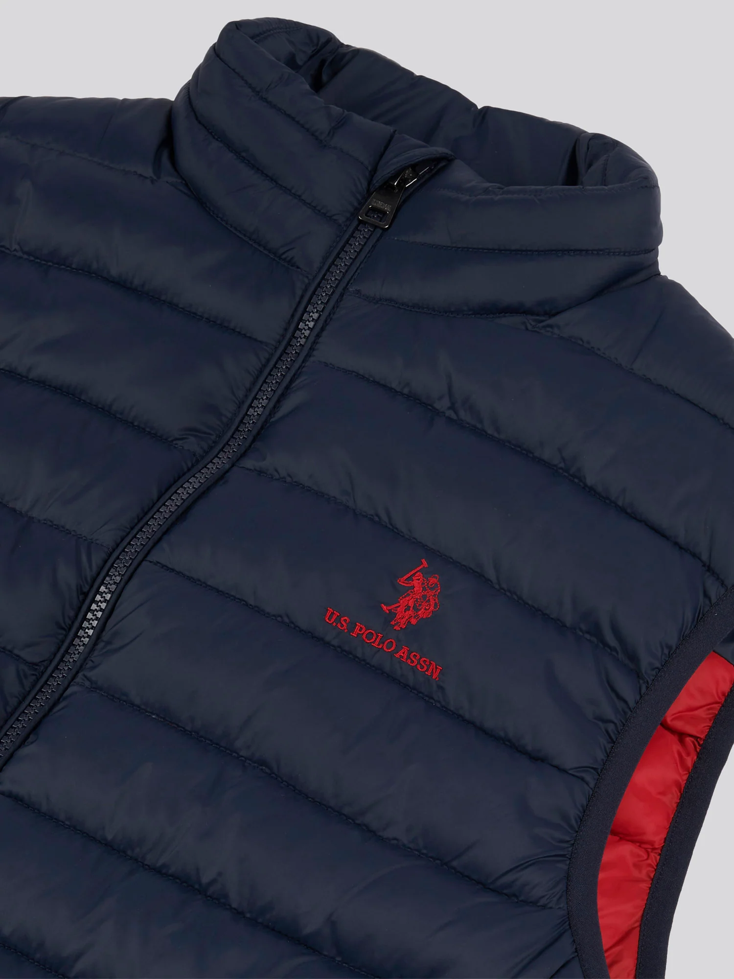 Mens Bound Quilted Gilet Dark Sapphire Navy / Haute Red DHM - Image 8