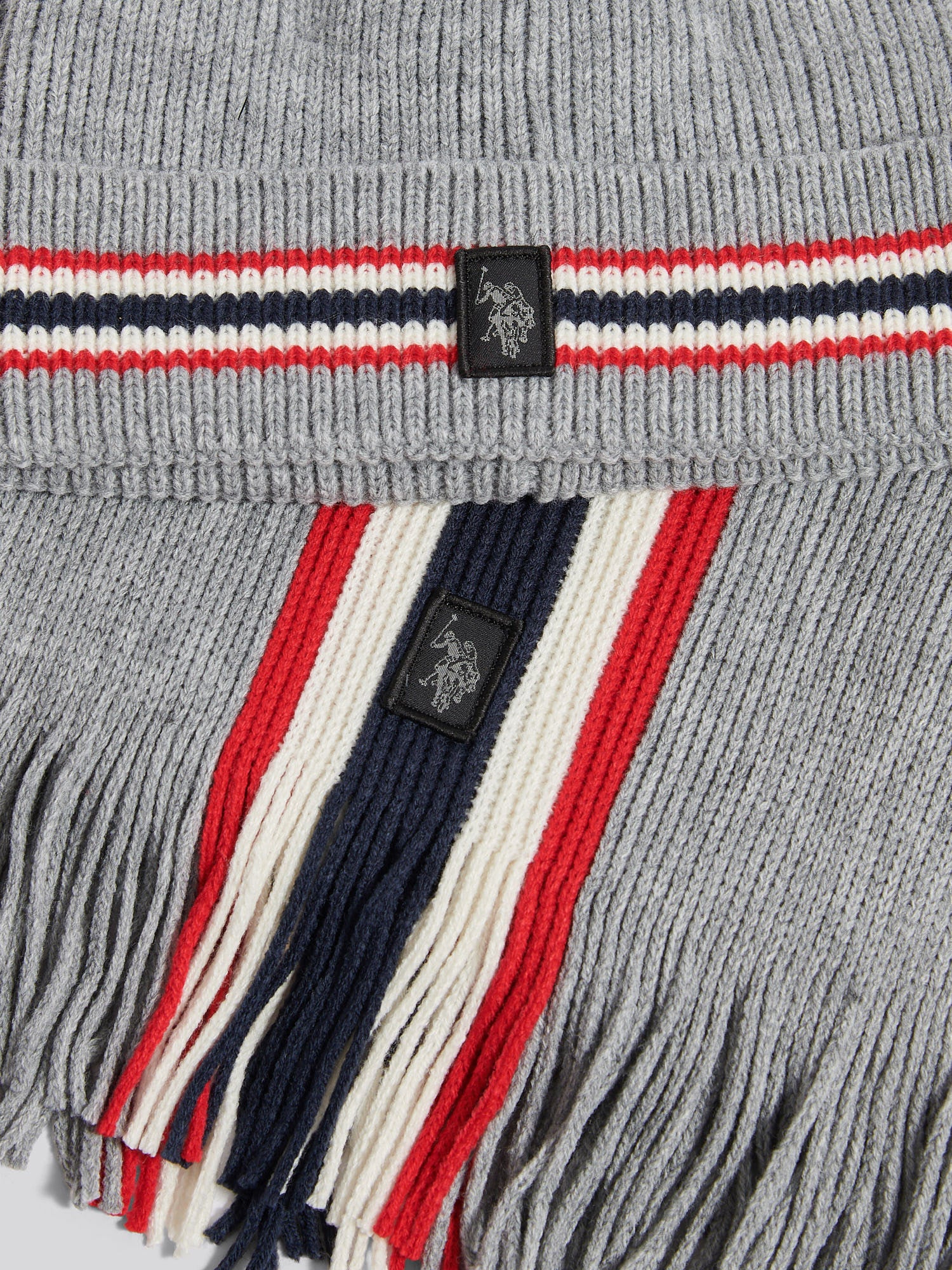 Mens Brand Stripe Beanie & Scarf Box Set in Mid Grey Marl - Image 3