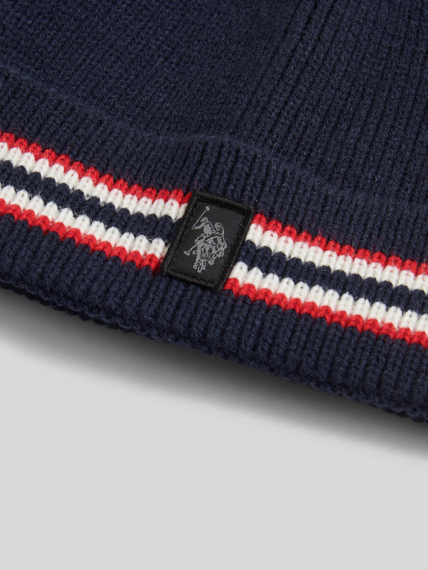 Mens Brand Stripe Knit Beanie in Dark Sapphire Navy - Image 3
