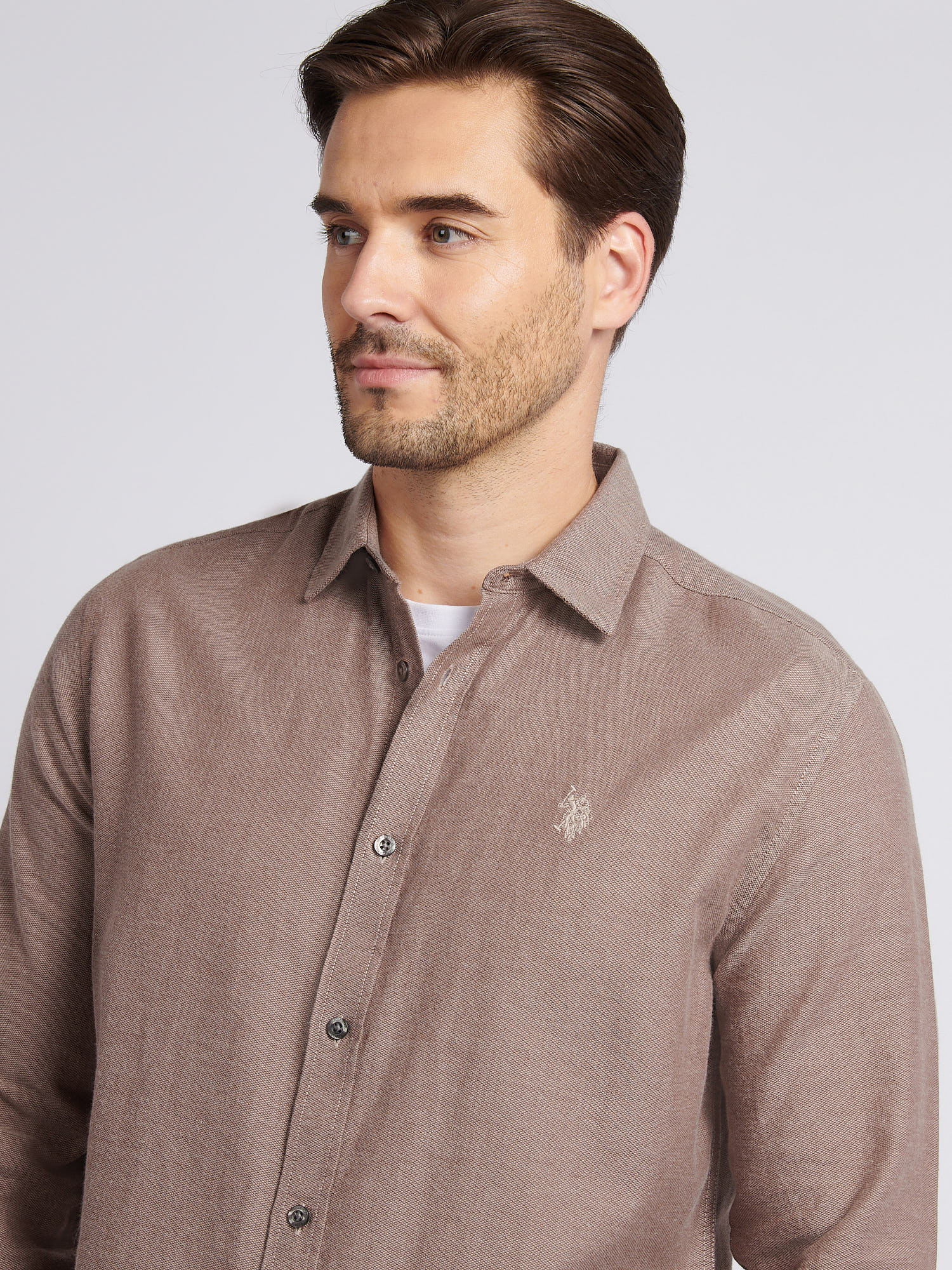 Mens Brushed Dobby Shirt in Chocolate Martini - Image 2