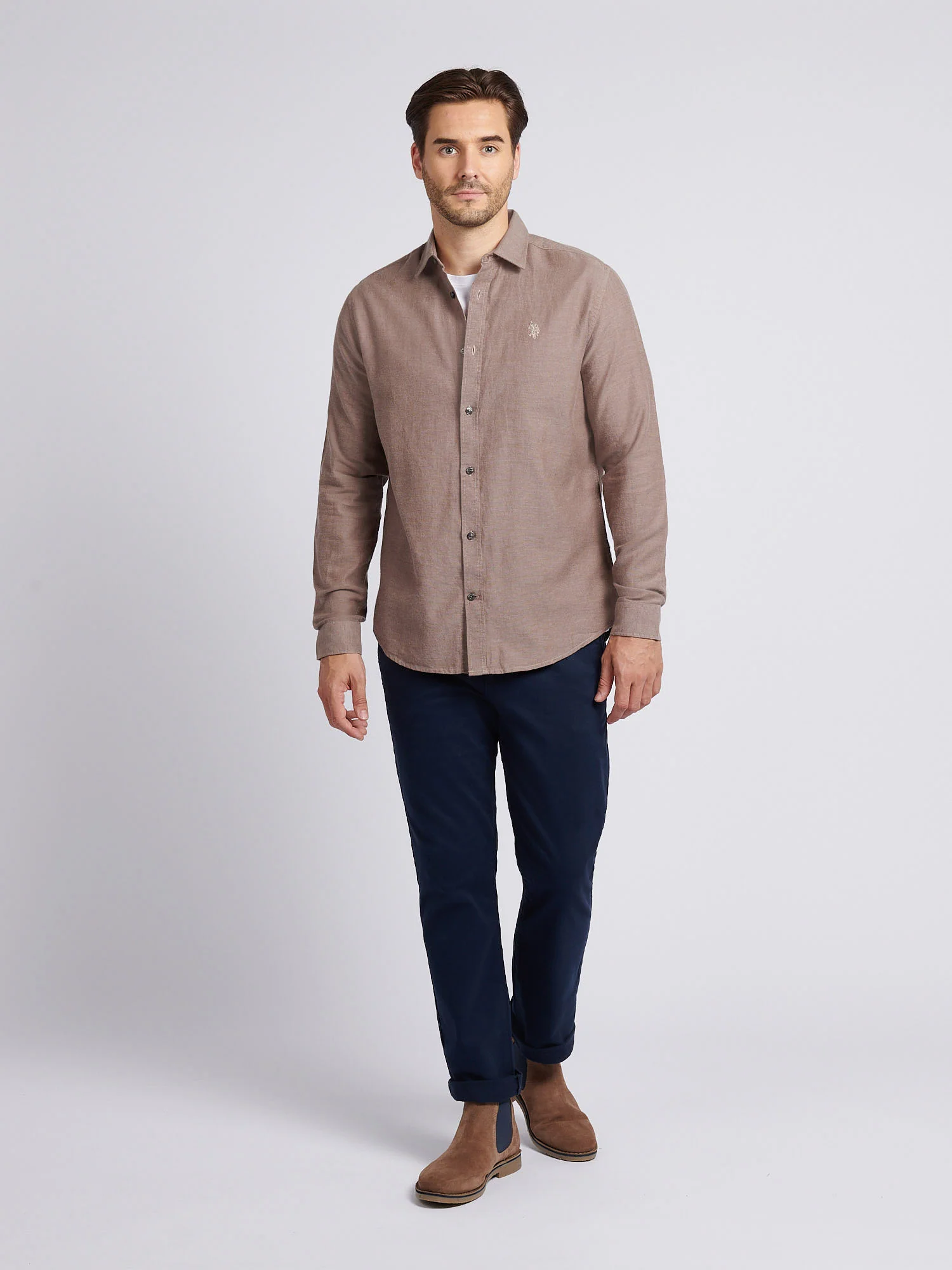 Mens Brushed Dobby Shirt in Chocolate Martini - Image 3