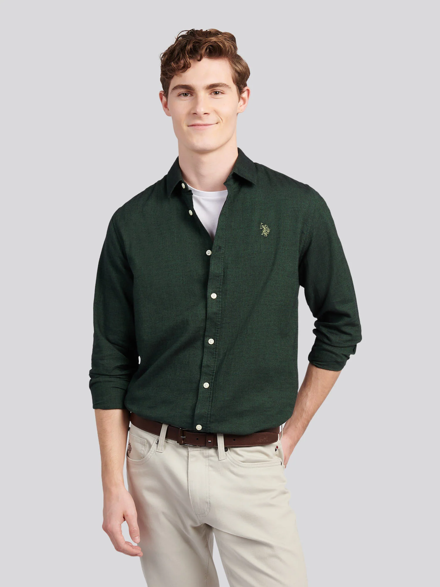 Mens Brushed Dobby Shirt in Pineneedle