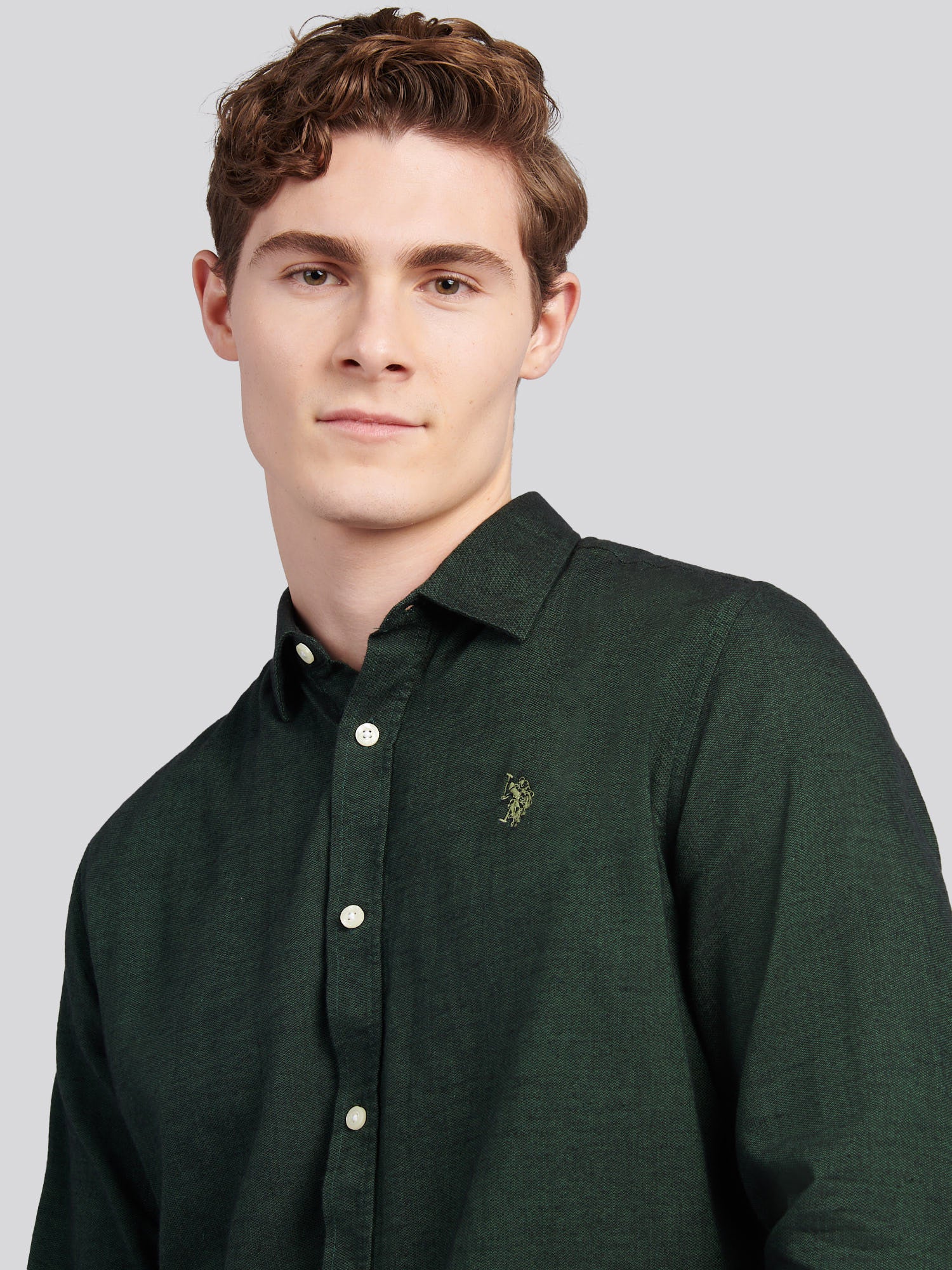 Mens Brushed Dobby Shirt in Pineneedle - Image 2