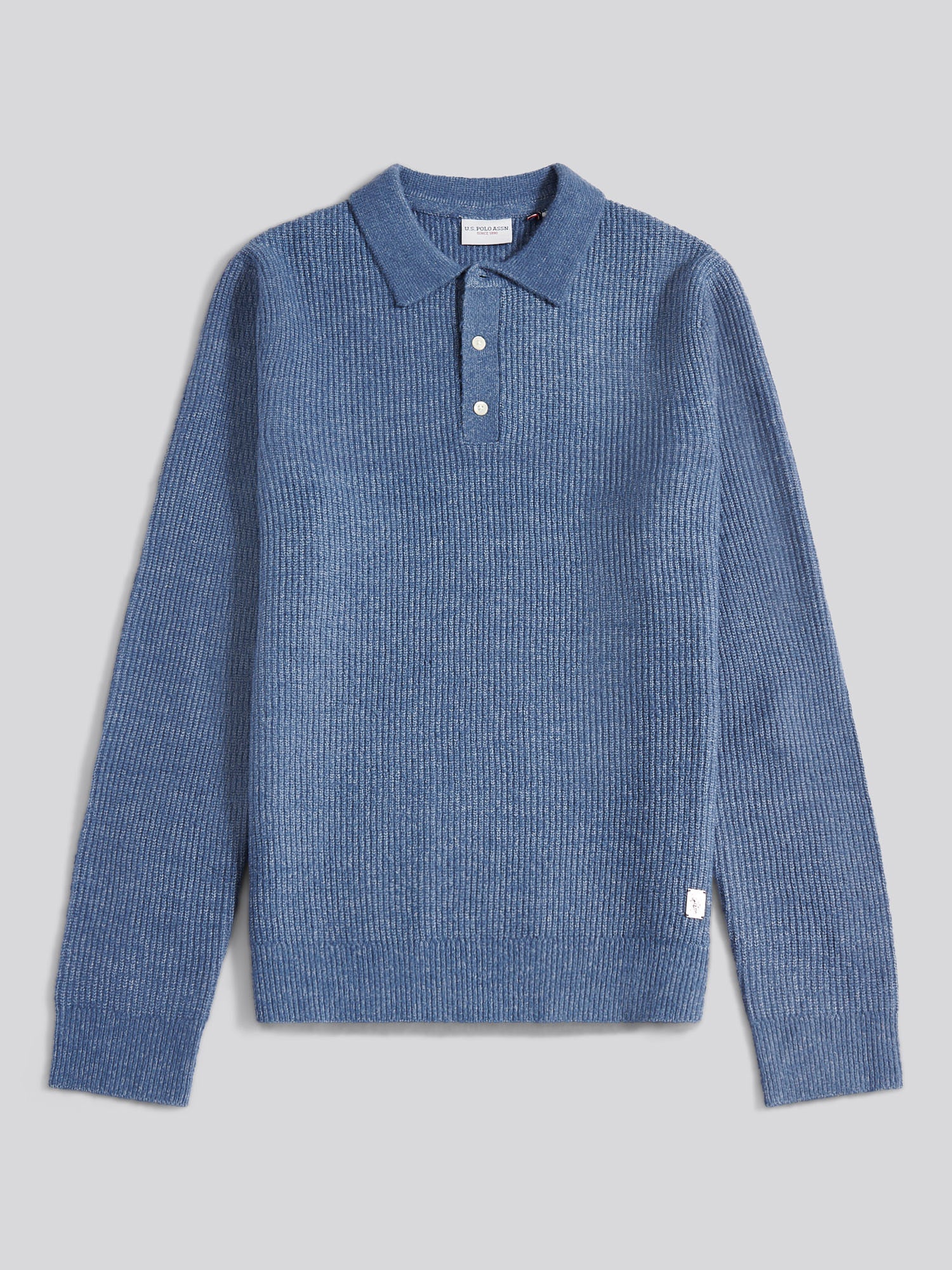 Mens Brushed Knit Long Sleeve Polo Shirt in Vintage Indigo - Image 5