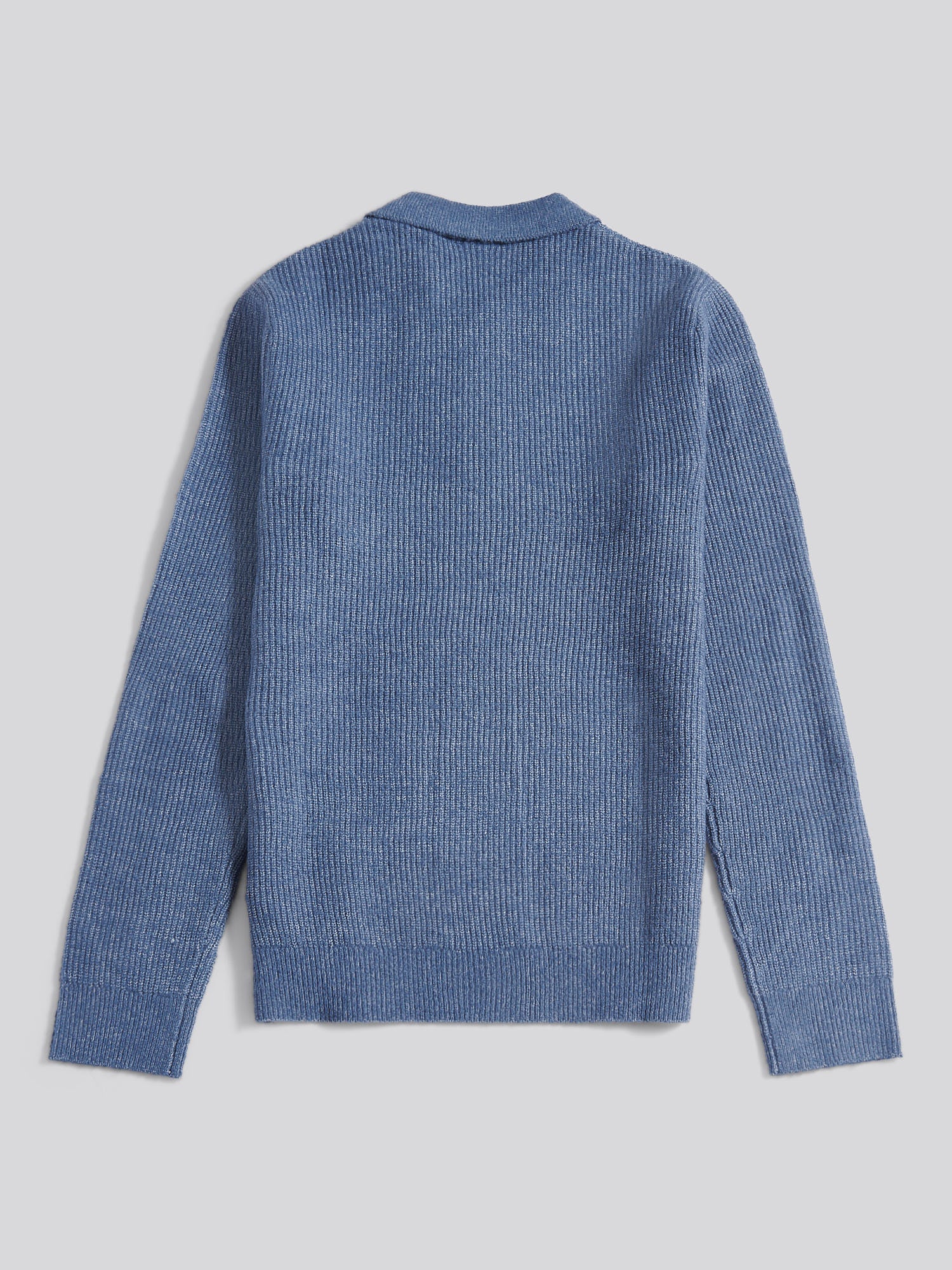 Mens Brushed Knit Long Sleeve Polo Shirt in Vintage Indigo - Image 6