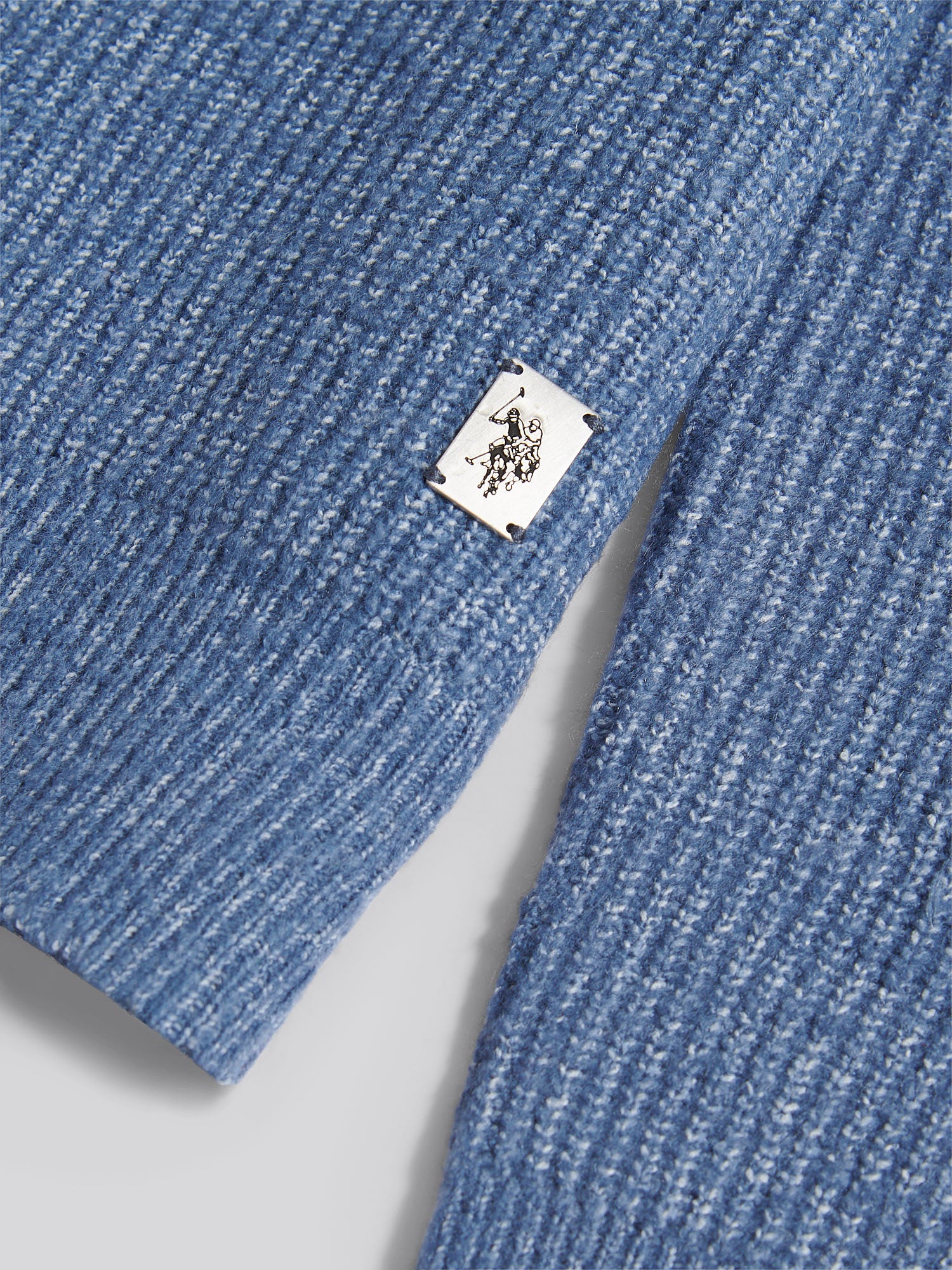 Mens Brushed Knit Long Sleeve Polo Shirt in Vintage Indigo - Image 7