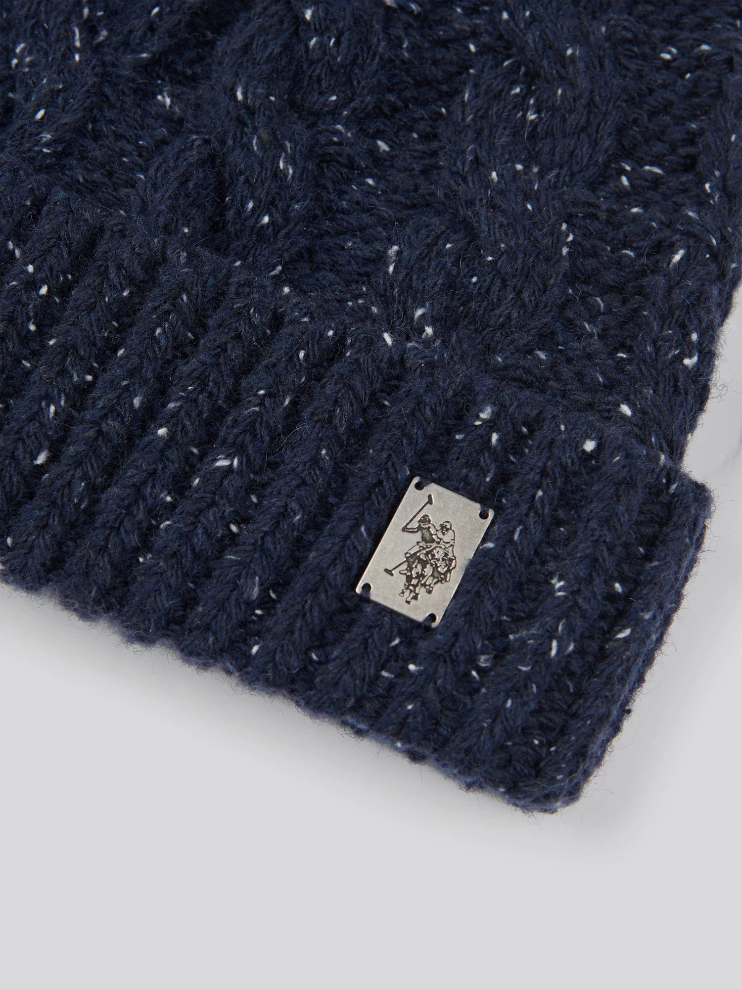 Mens Cable Knit Beanie in Dark Sapphire Navy - Image 3