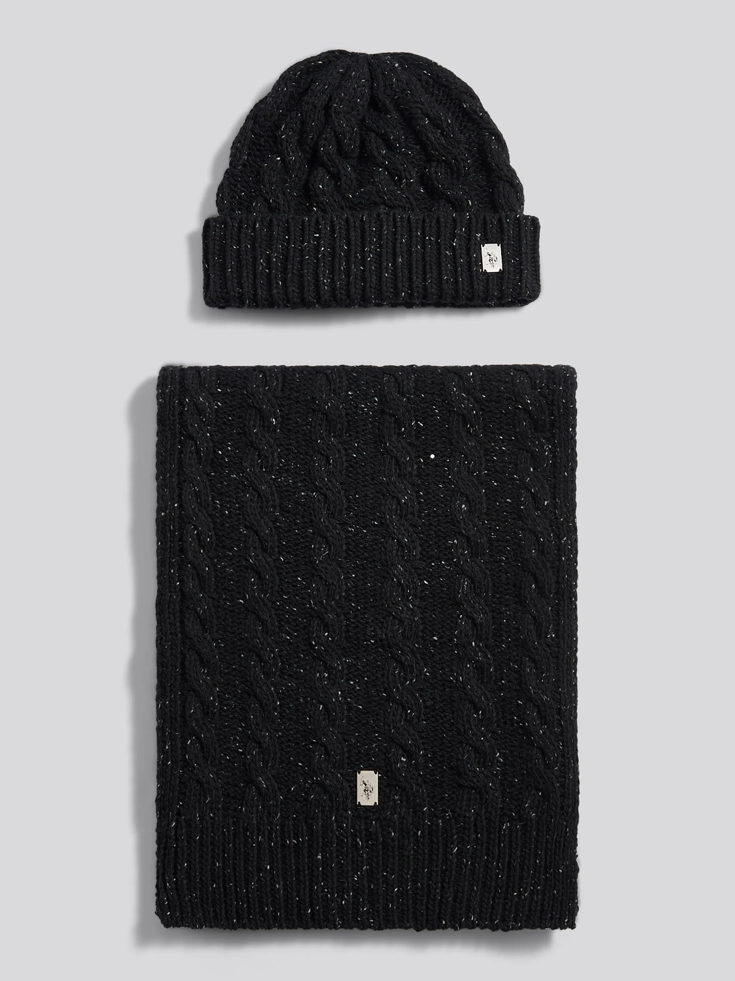 Mens Cable Knit Beanie & Scarf Box Set in Black