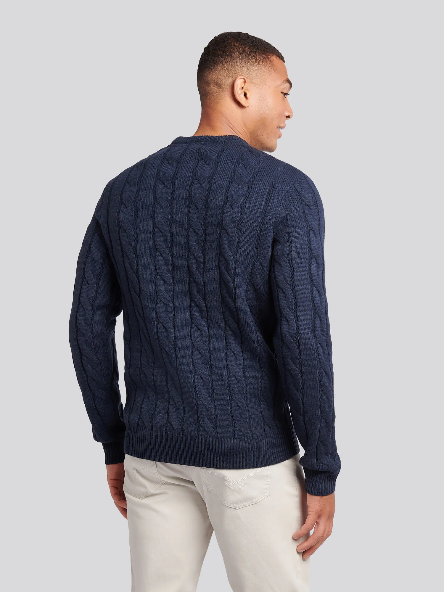 Mens Cable Knit Crew in Dark Sapphire Navy - Image 4