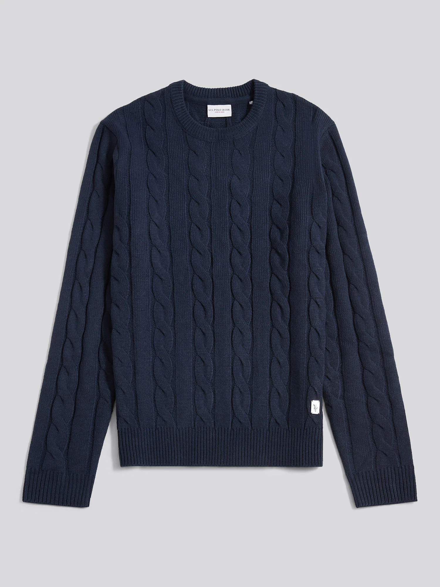 Mens Cable Knit Crew in Dark Sapphire Navy - Image 5