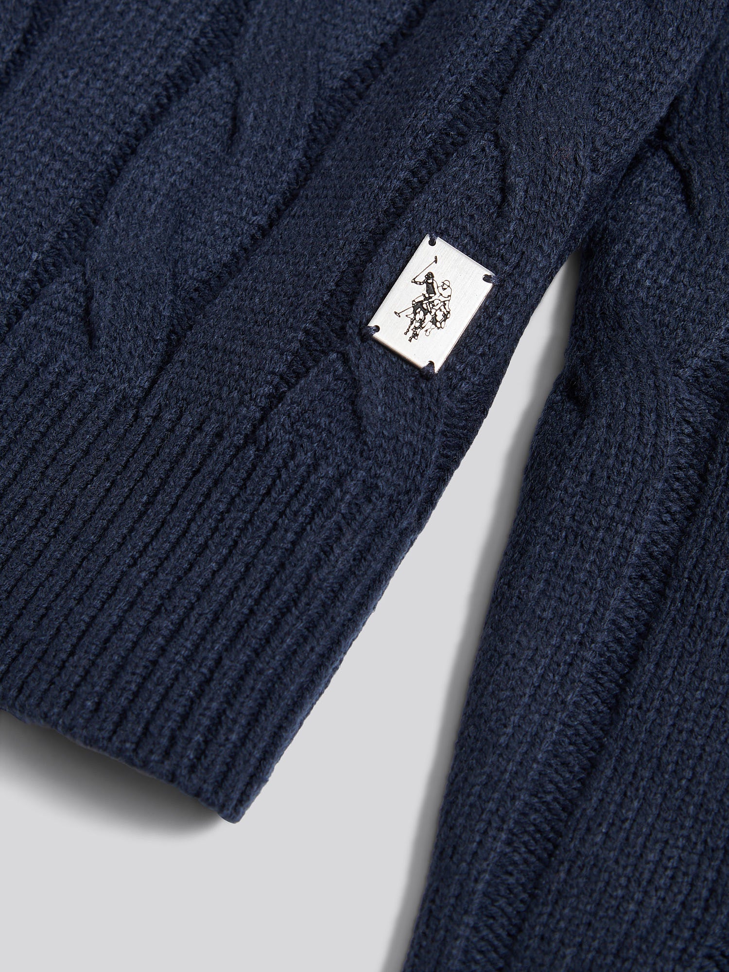 Mens Cable Knit Crew in Dark Sapphire Navy - Image 7