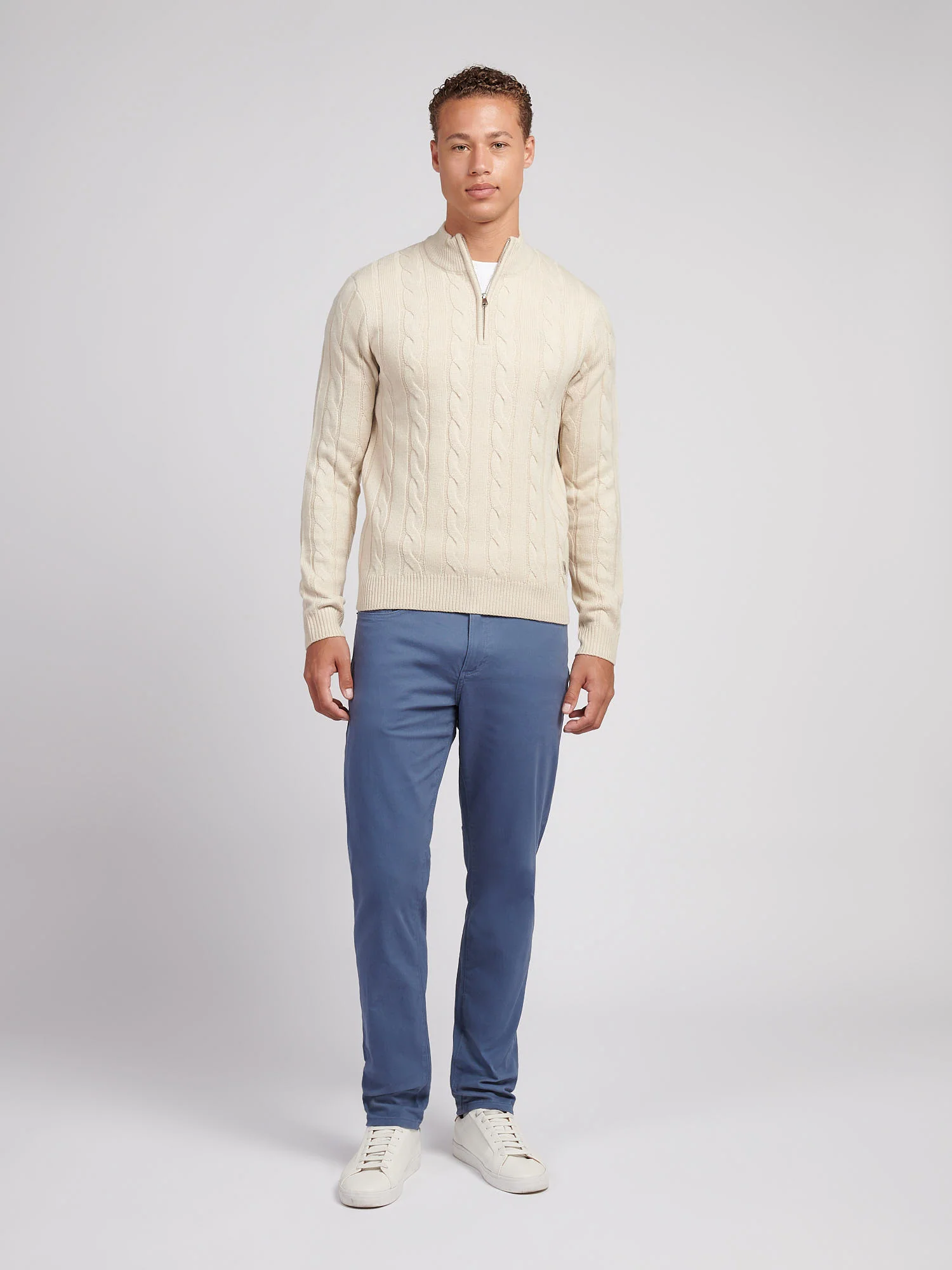 Mens Cable Knit Funnel in Birch Marl - Image 3