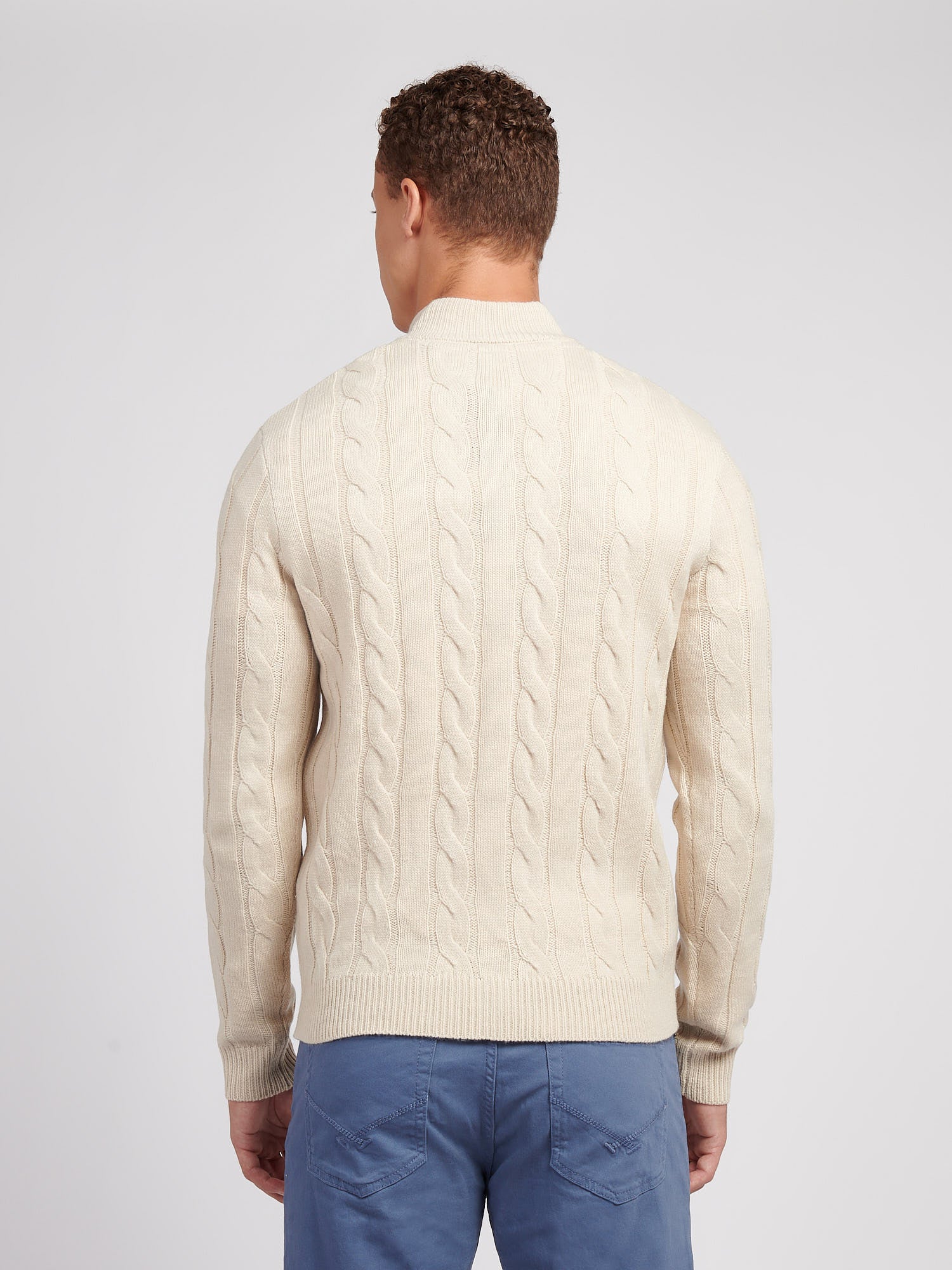 Mens Cable Knit Funnel in Birch Marl - Image 4