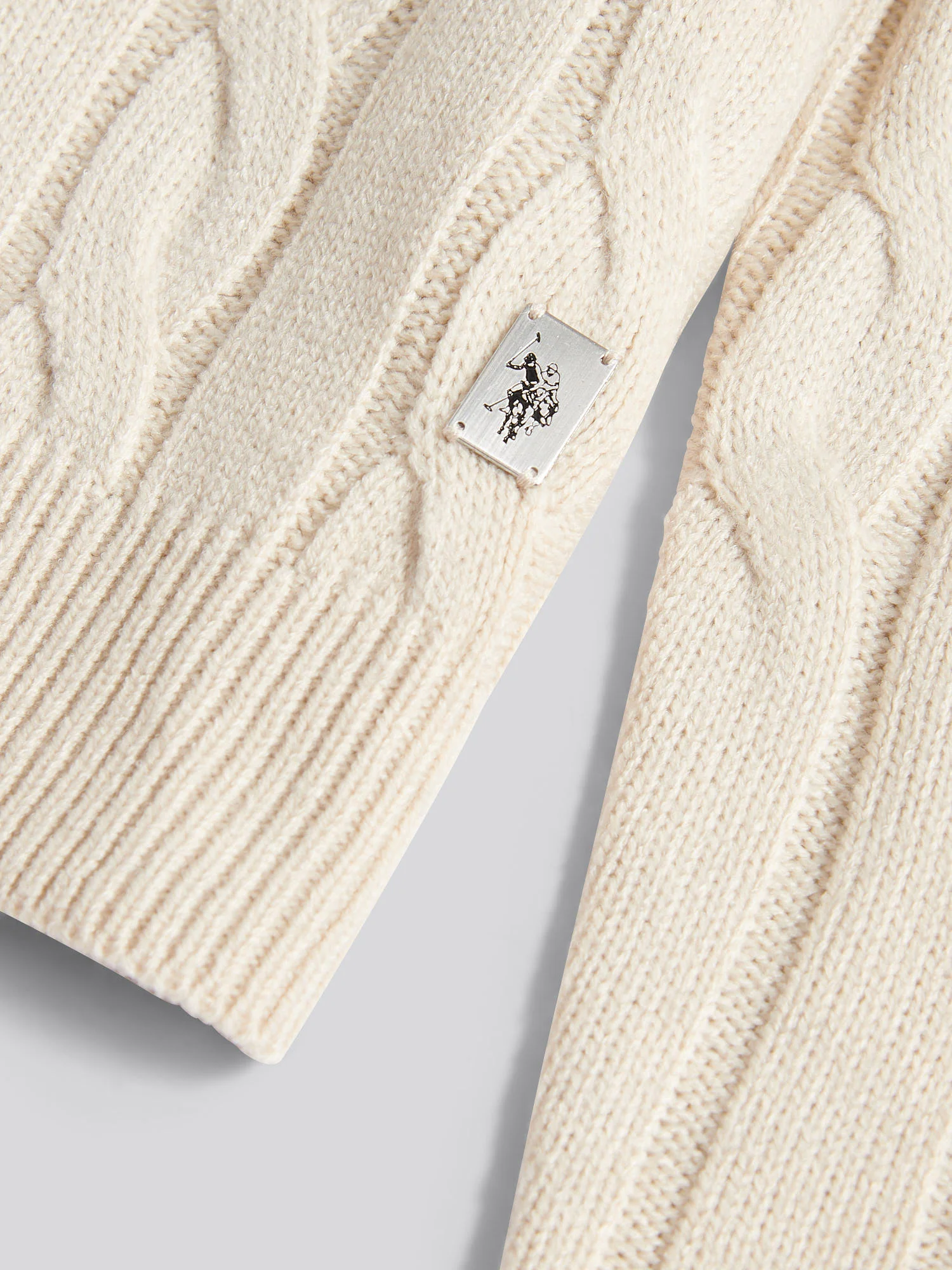 Mens Cable Knit Funnel in Birch Marl - Image 7