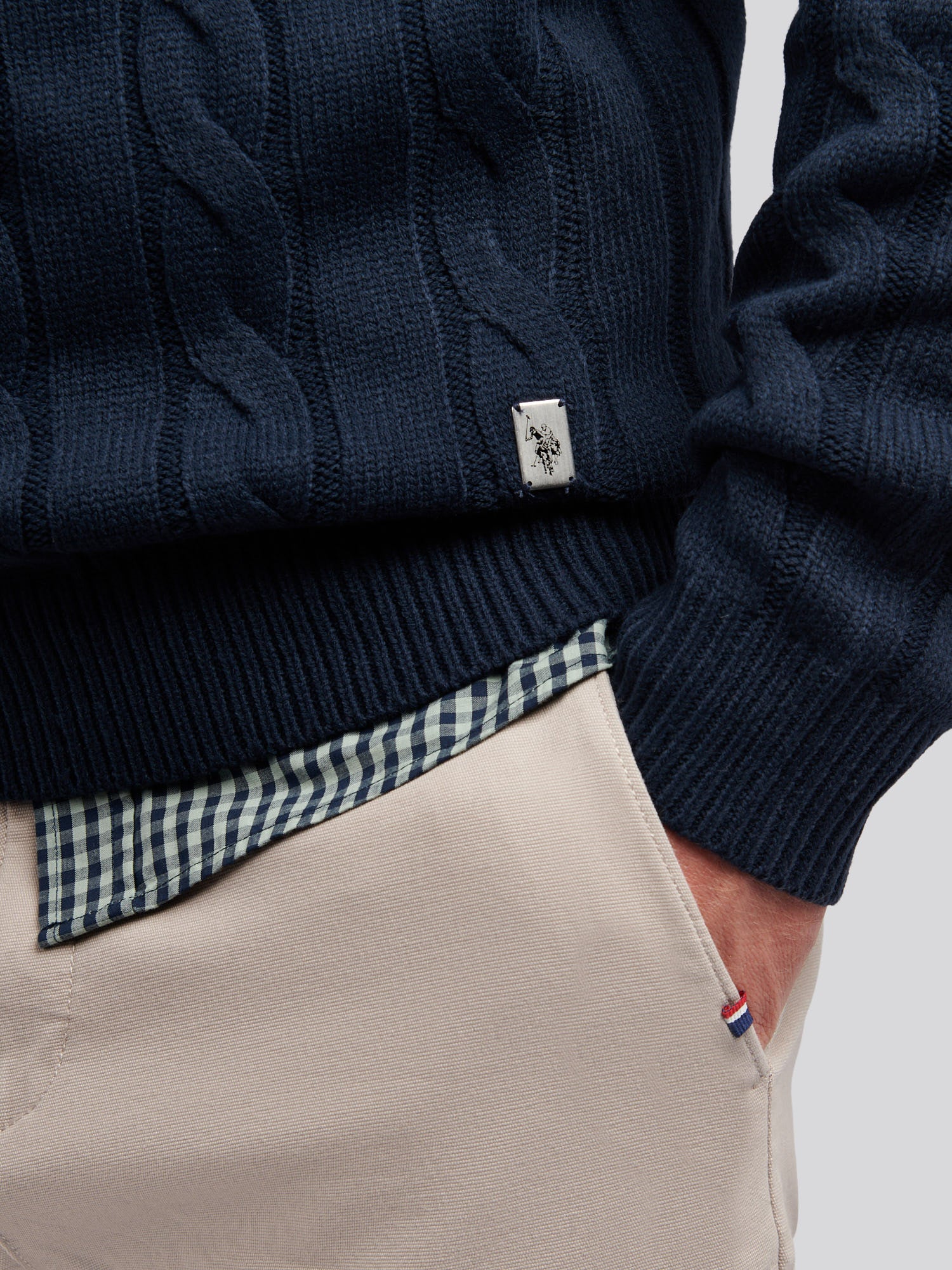 Mens Cable Knit Funnel in Dark Sapphire Navy - Image 2