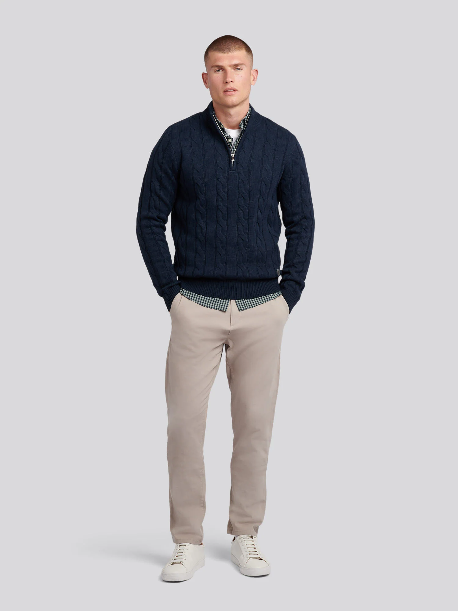 Mens Cable Knit Funnel in Dark Sapphire Navy - Image 3