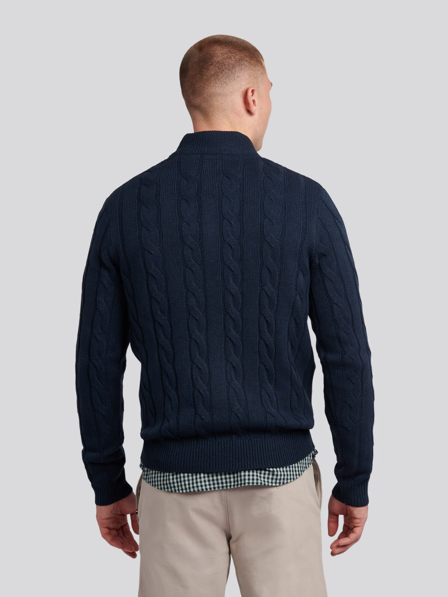 Mens Cable Knit Funnel in Dark Sapphire Navy - Image 4