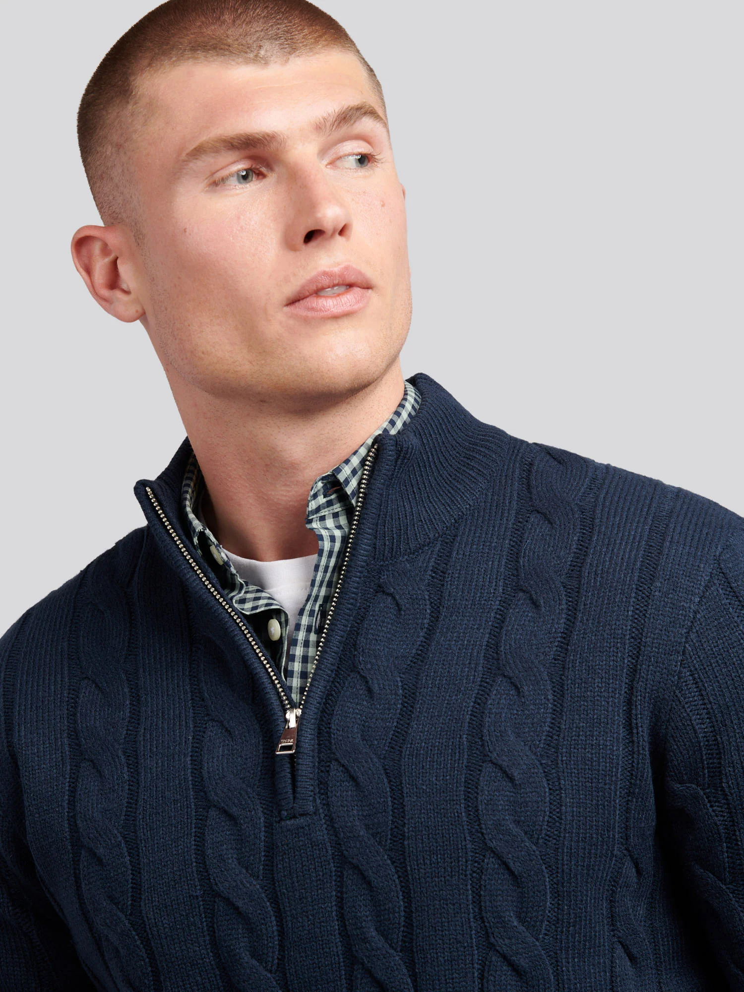 Mens Cable Knit Funnel in Dark Sapphire Navy - Image 5