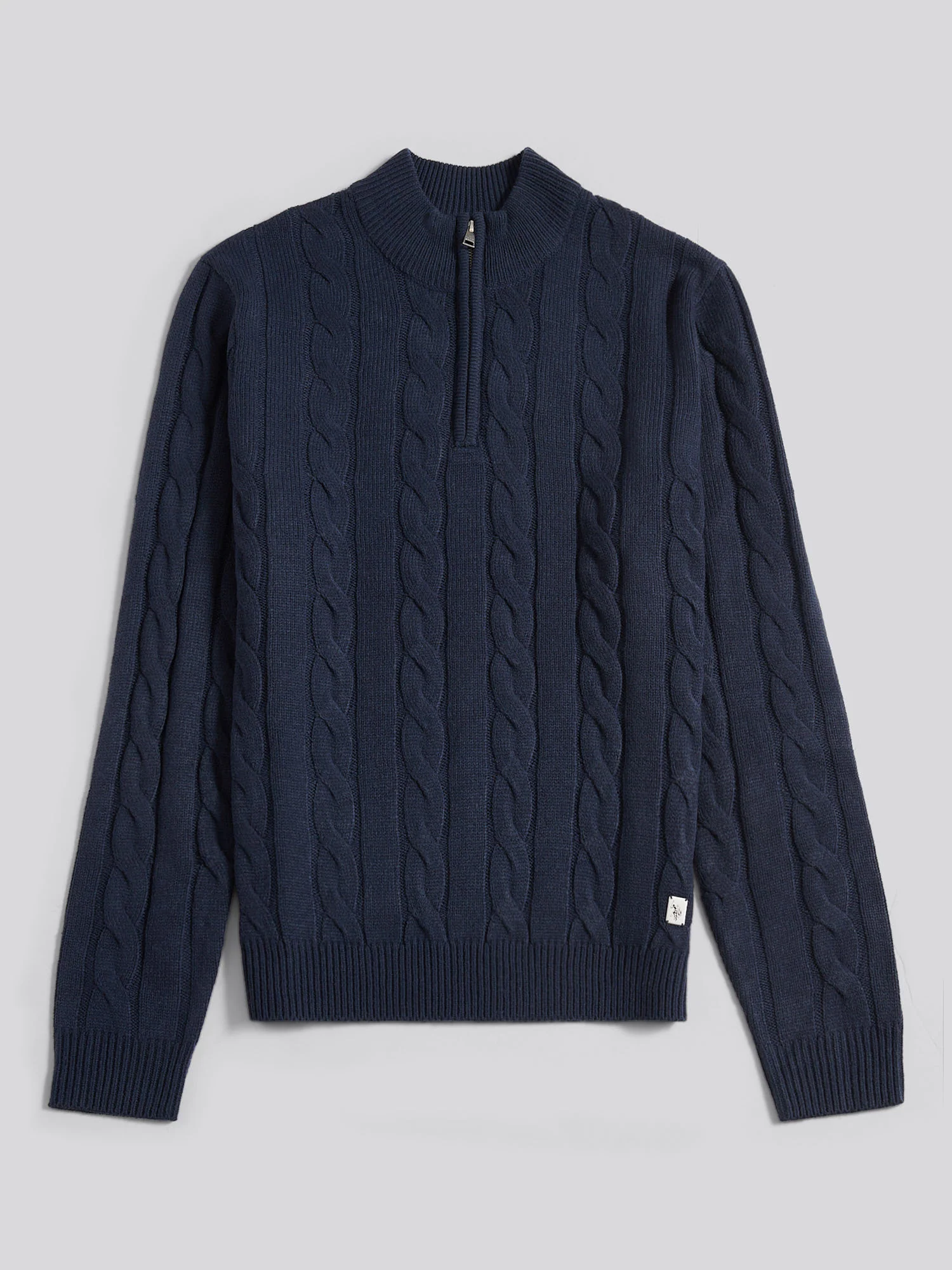 Mens Cable Knit Funnel in Dark Sapphire Navy - Image 6