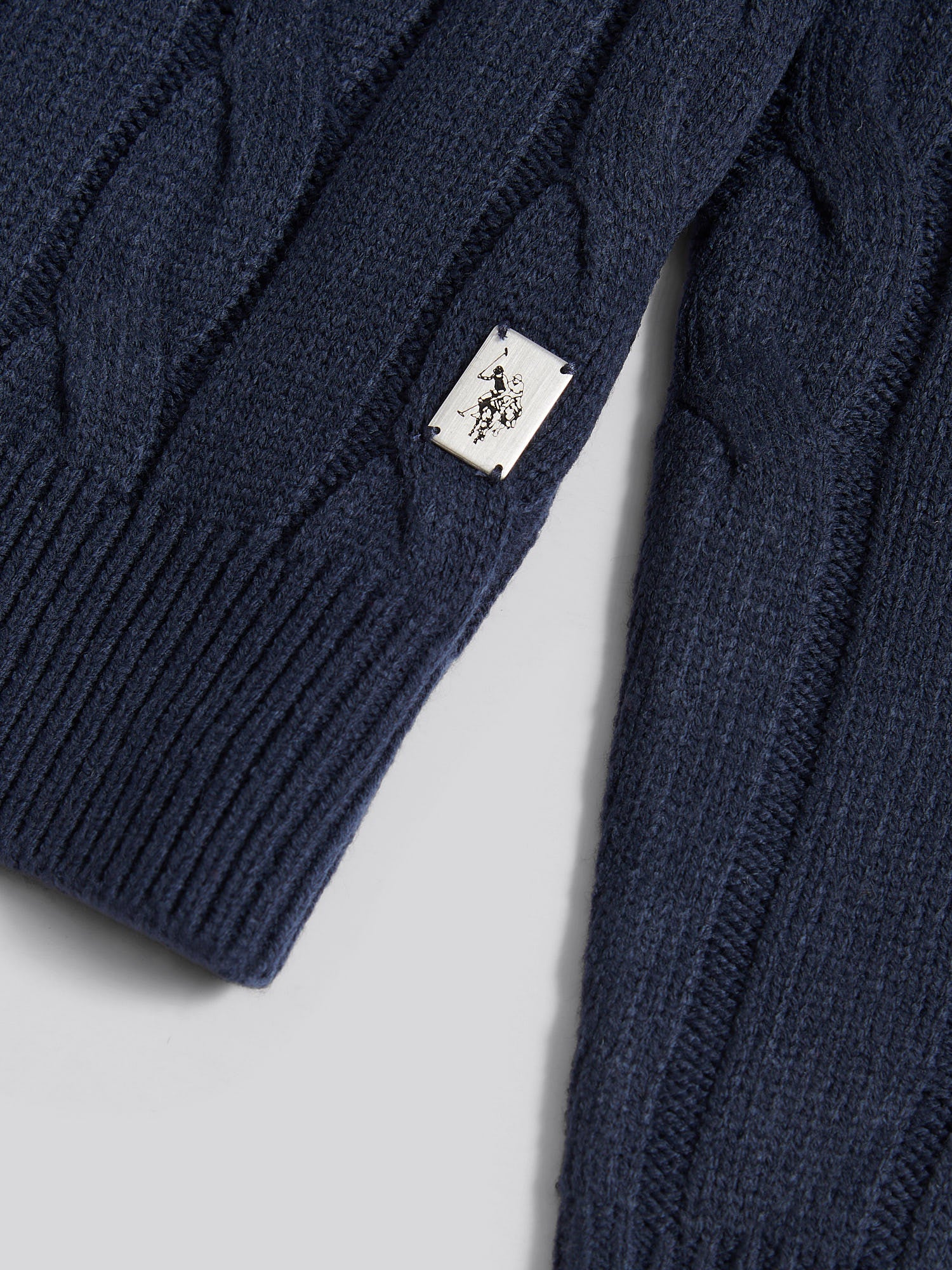 Mens Cable Knit Funnel in Dark Sapphire Navy - Image 8