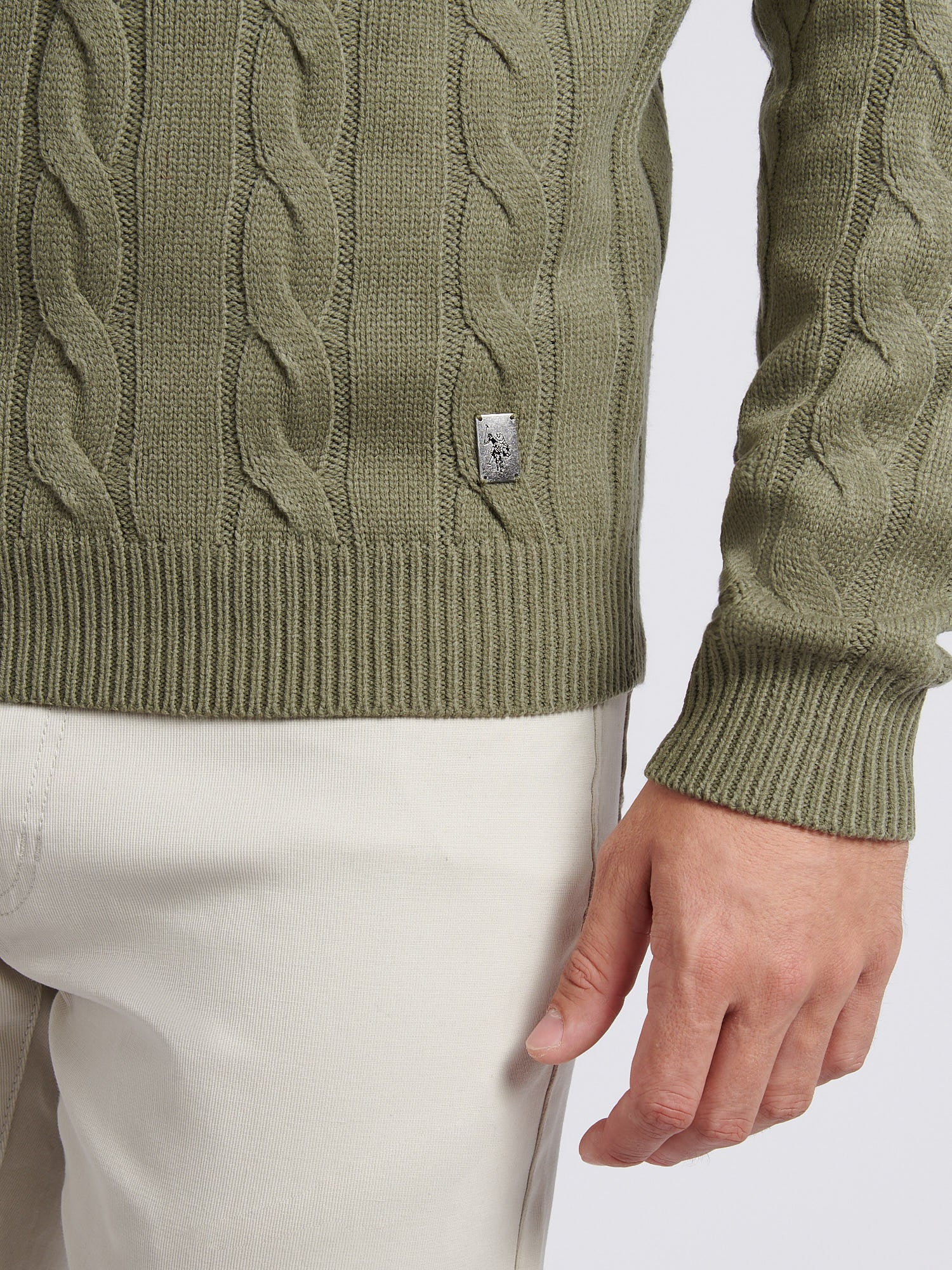 Mens Cable Knit Funnel in Mulled Basil - Image 2
