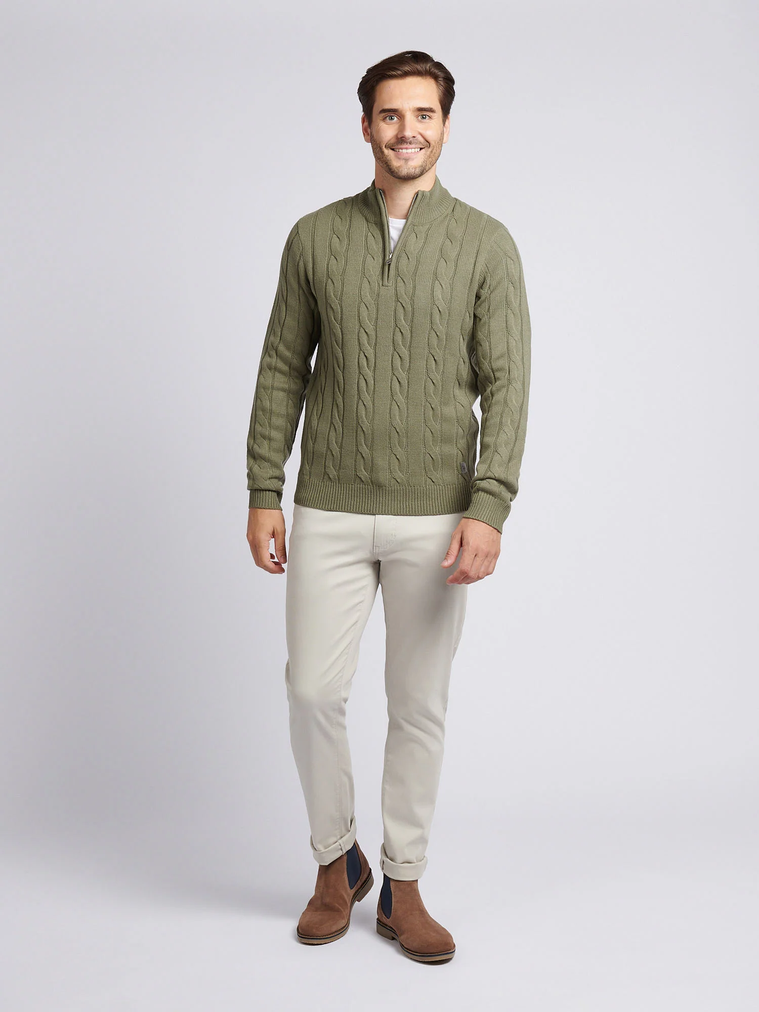 Mens Cable Knit Funnel in Mulled Basil - Image 3