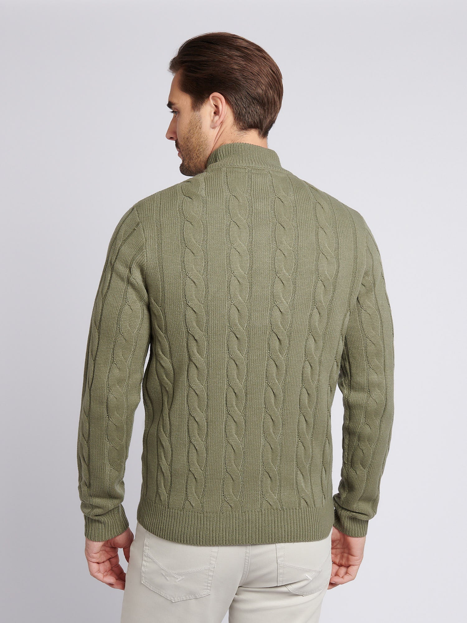 Mens Cable Knit Funnel in Mulled Basil - Image 4