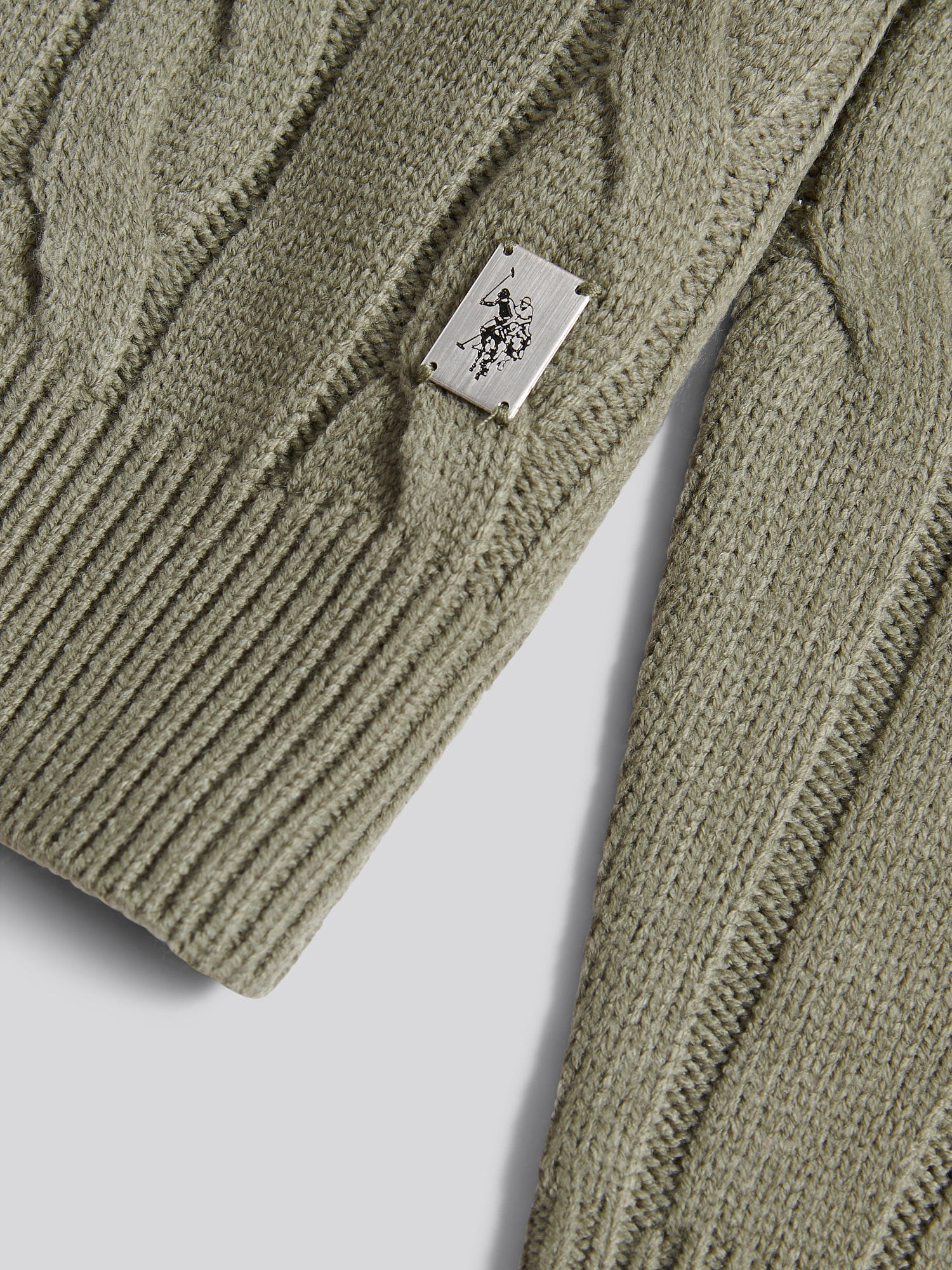 Mens Cable Knit Funnel in Mulled Basil - Image 7