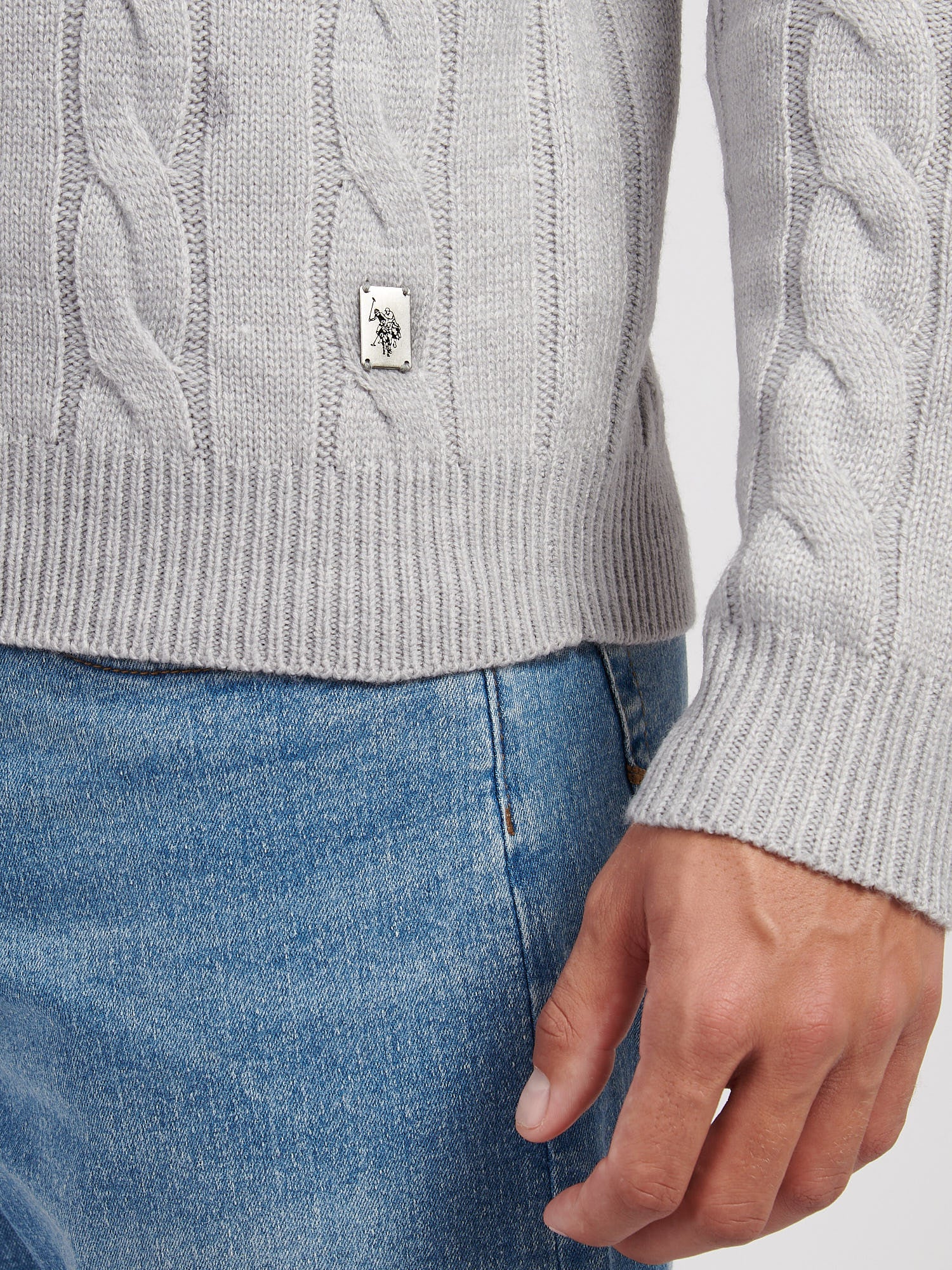 Mens Cable Knit Funnel in Vintage Grey Heather - Image 2
