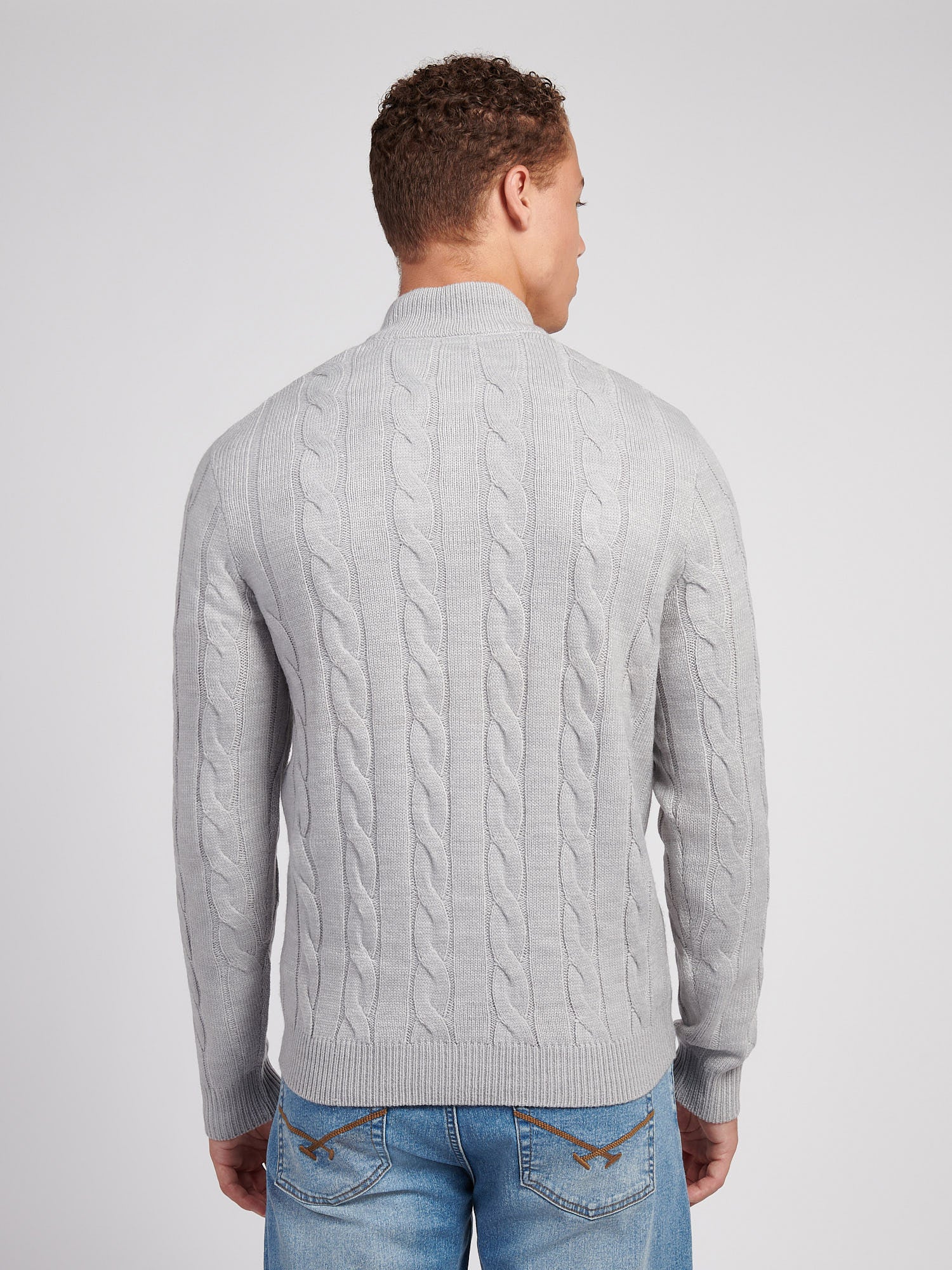 Mens Cable Knit Funnel in Vintage Grey Heather - Image 4