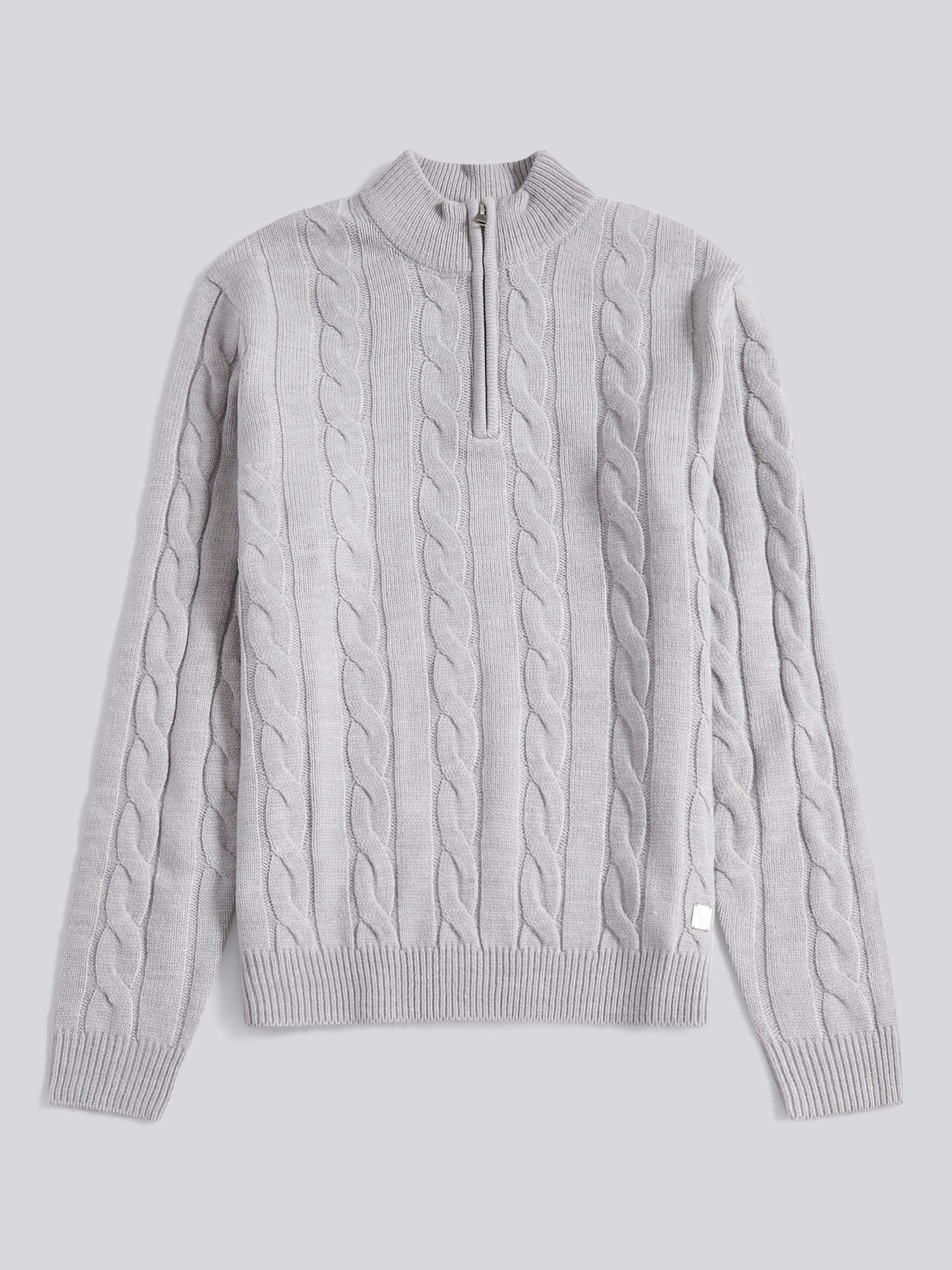 Mens Cable Knit Funnel in Vintage Grey Heather - Image 5