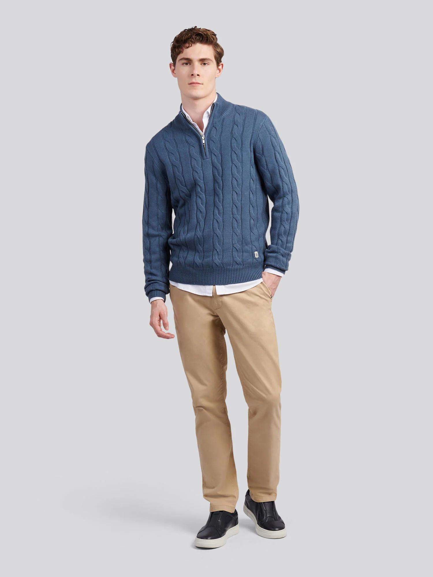 Mens Cable Knit Funnel in Vintage Indigo - Image 3