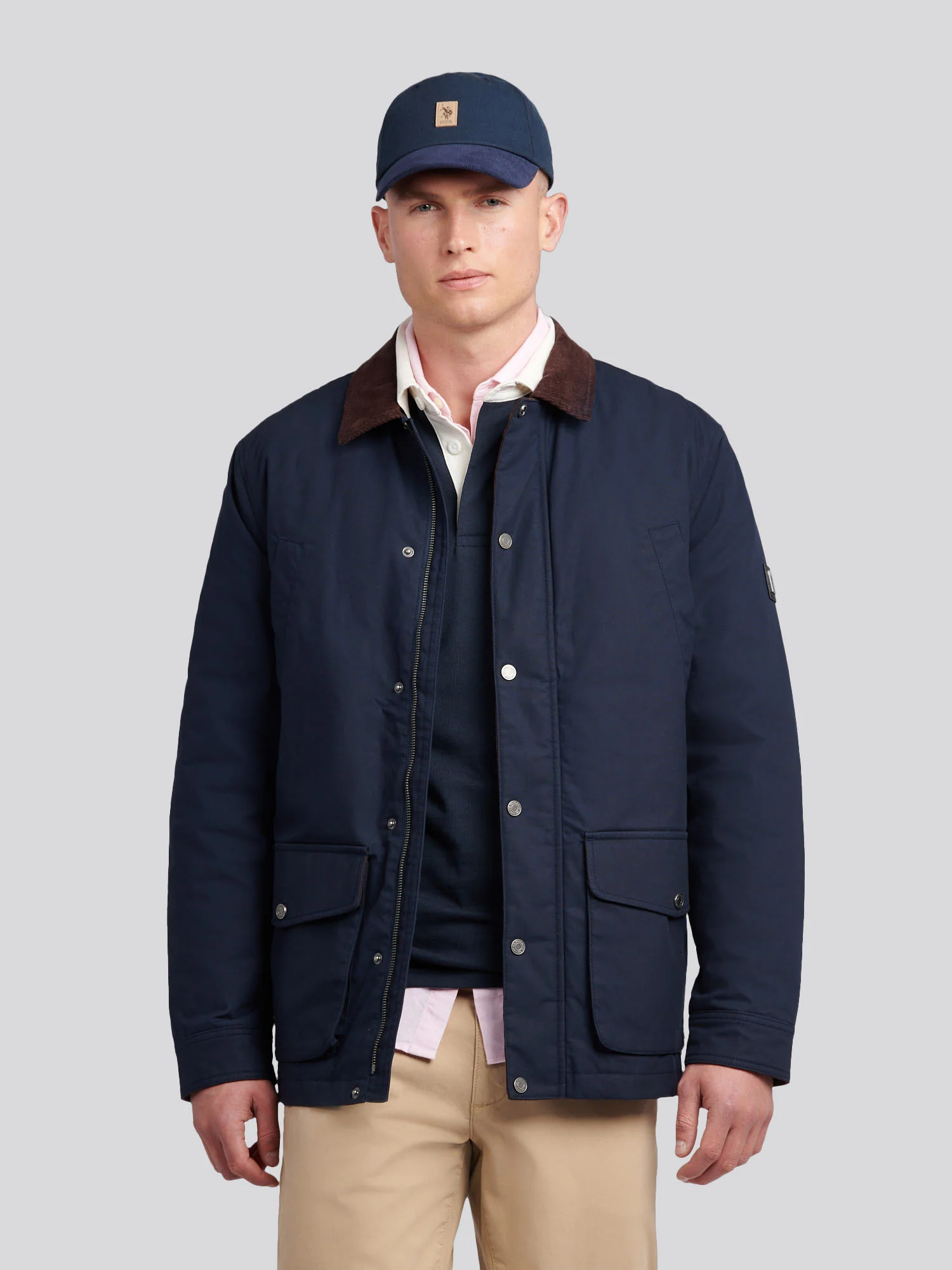 Mens Canvas Country Collared Jacket in Dark Sapphire Navy - Image 2