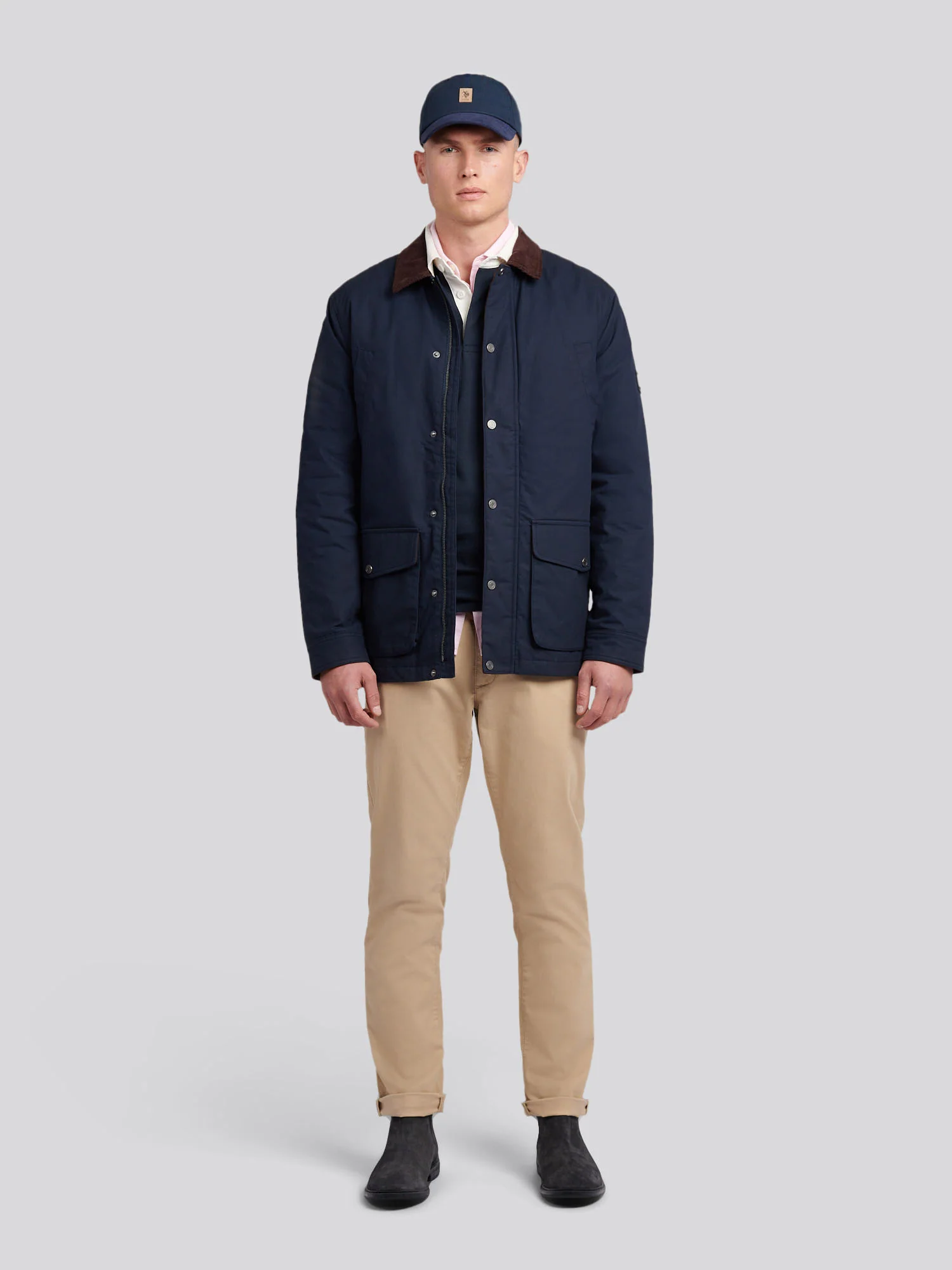 Mens Canvas Country Collared Jacket in Dark Sapphire Navy - Image 4