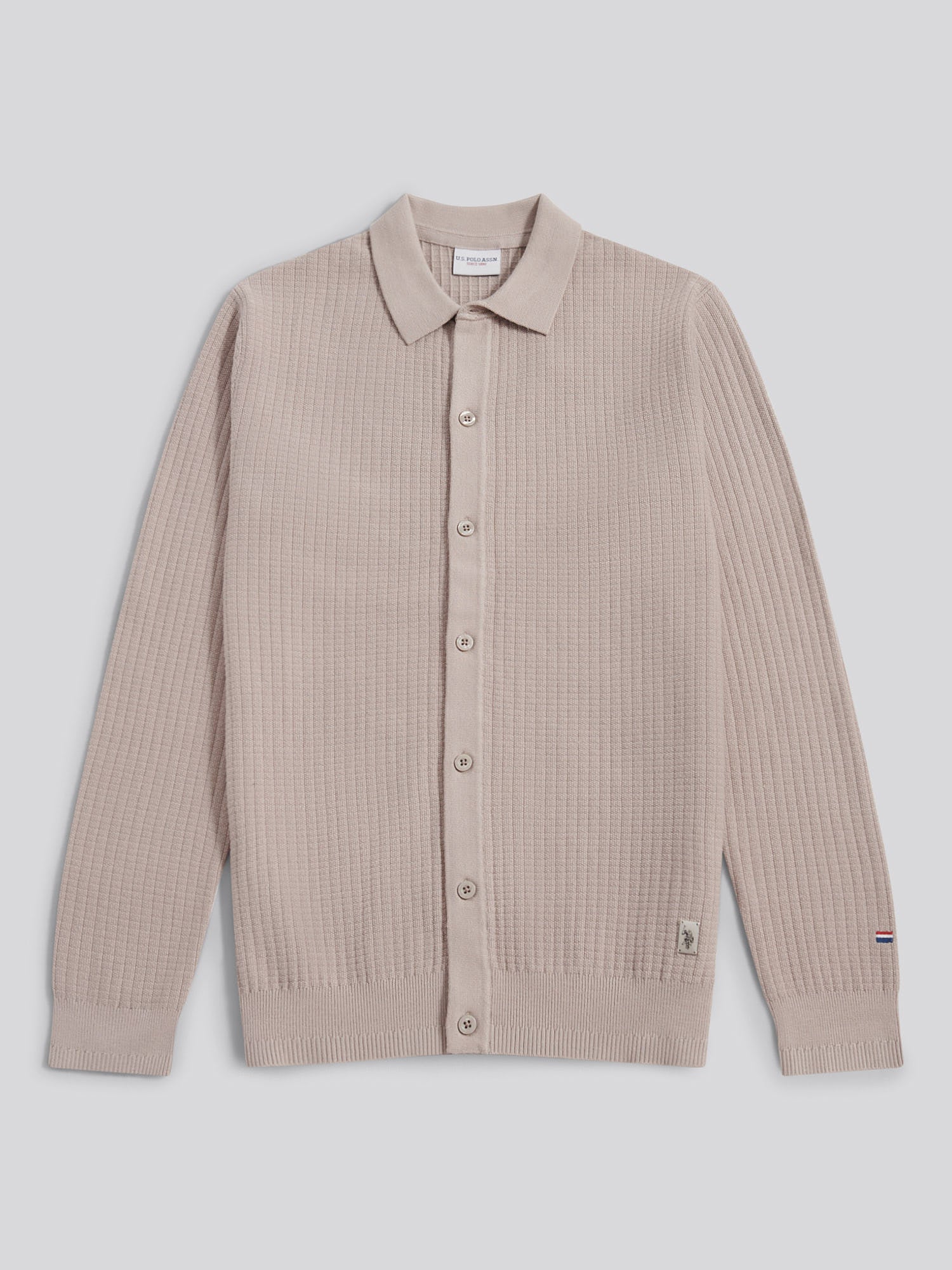 Mens Check Texture Button Thru Long Sleeve Polo Shirt in Atmosphere - Image 5