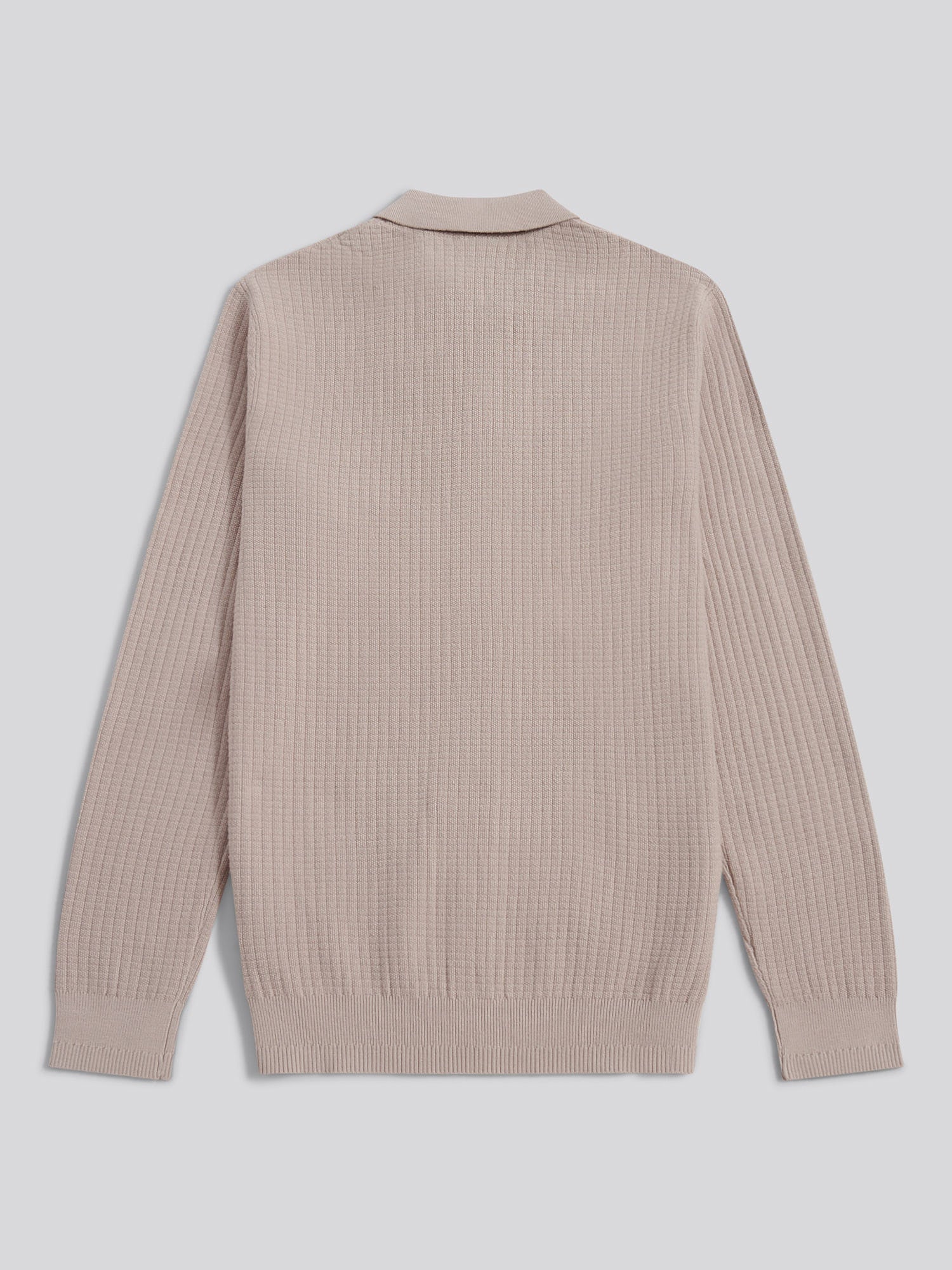 Mens Check Texture Button Thru Long Sleeve Polo Shirt in Atmosphere - Image 6