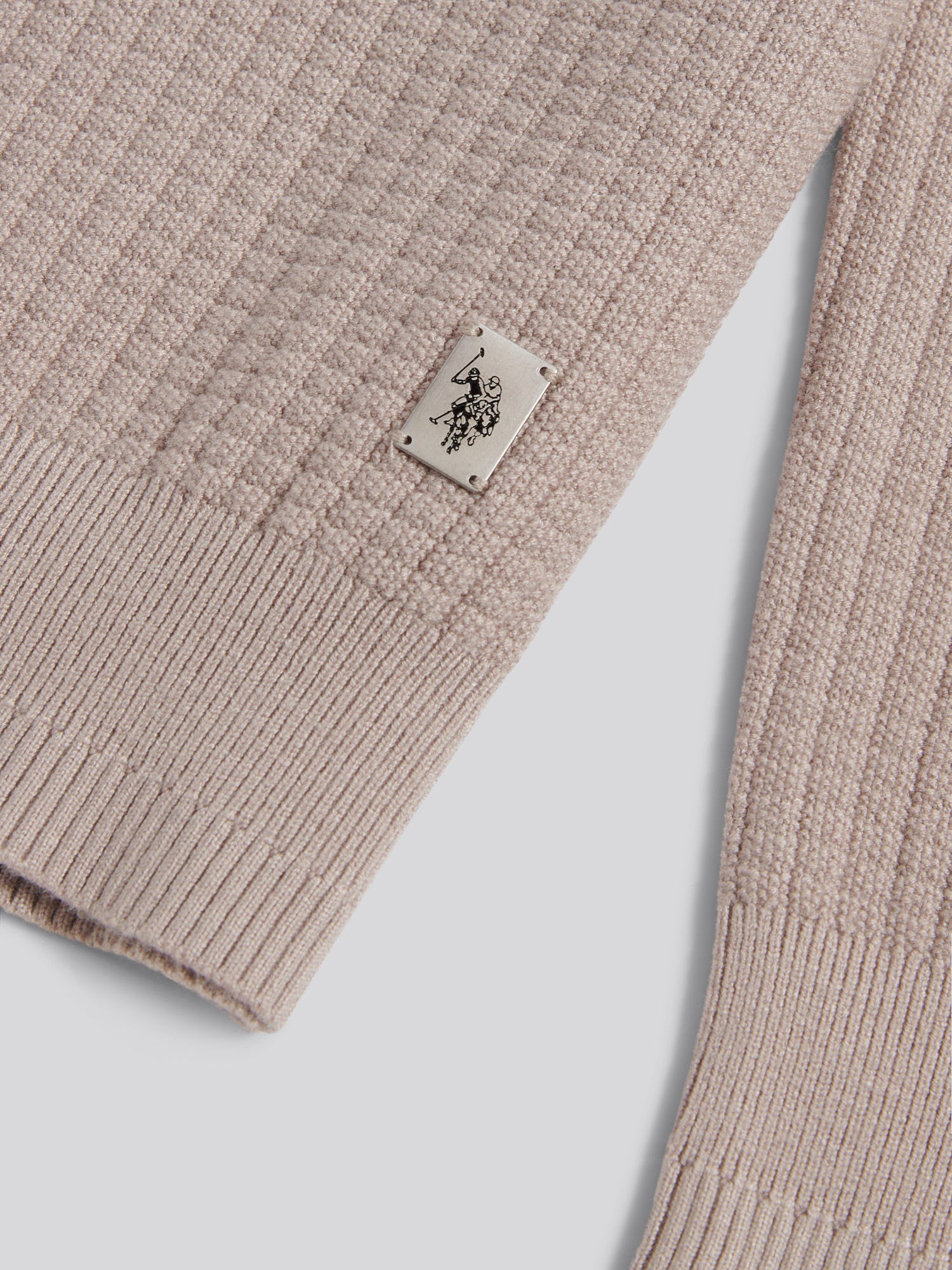 Mens Check Texture Button Thru Long Sleeve Polo Shirt in Atmosphere - Image 8