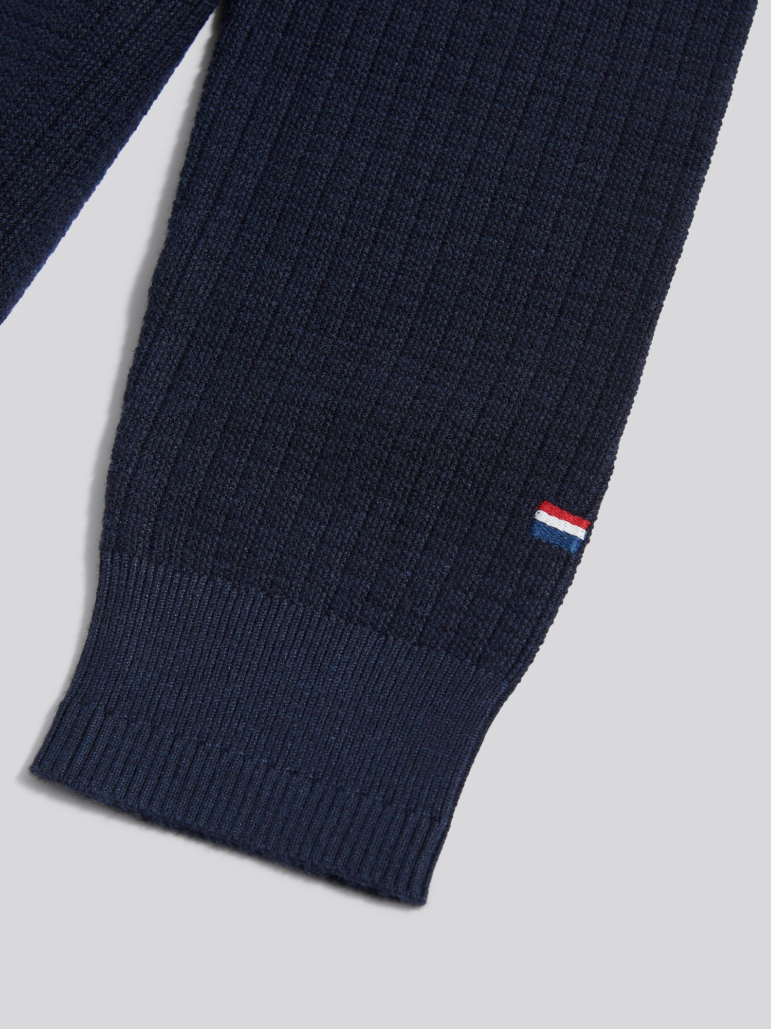 Mens Check Texture Button Thru Long Sleeve Polo Shirt in Dark Sapphire Navy - Image 9