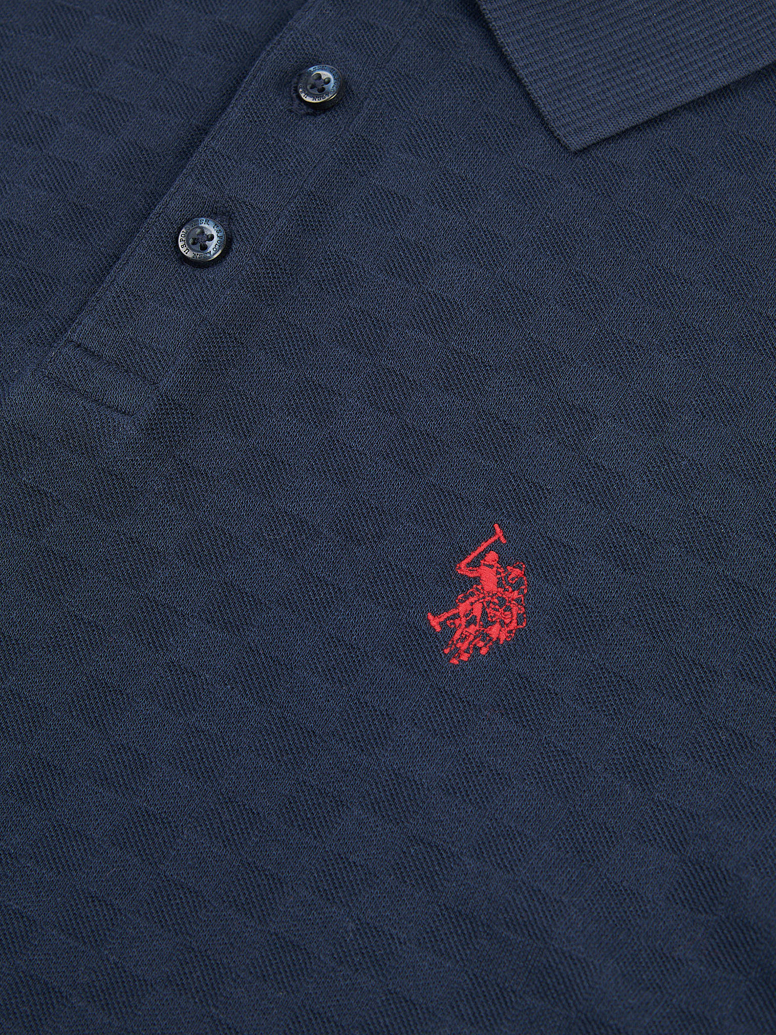 Mens Check Texture Polo Shirt in Dark Sapphire Navy / Haute Red DHM - Image 7