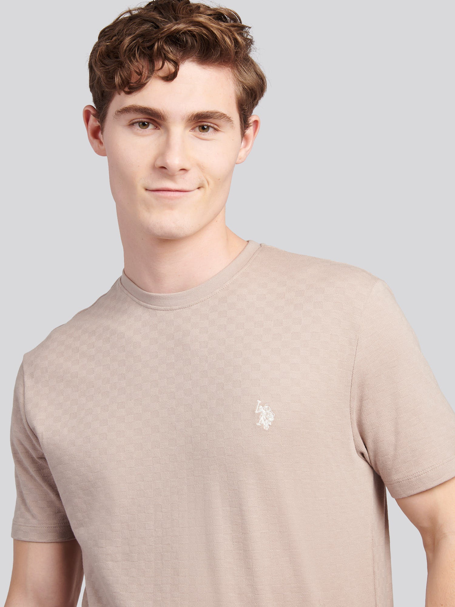 Mens Check Texture T-Shirt in Atmosphere - Image 2
