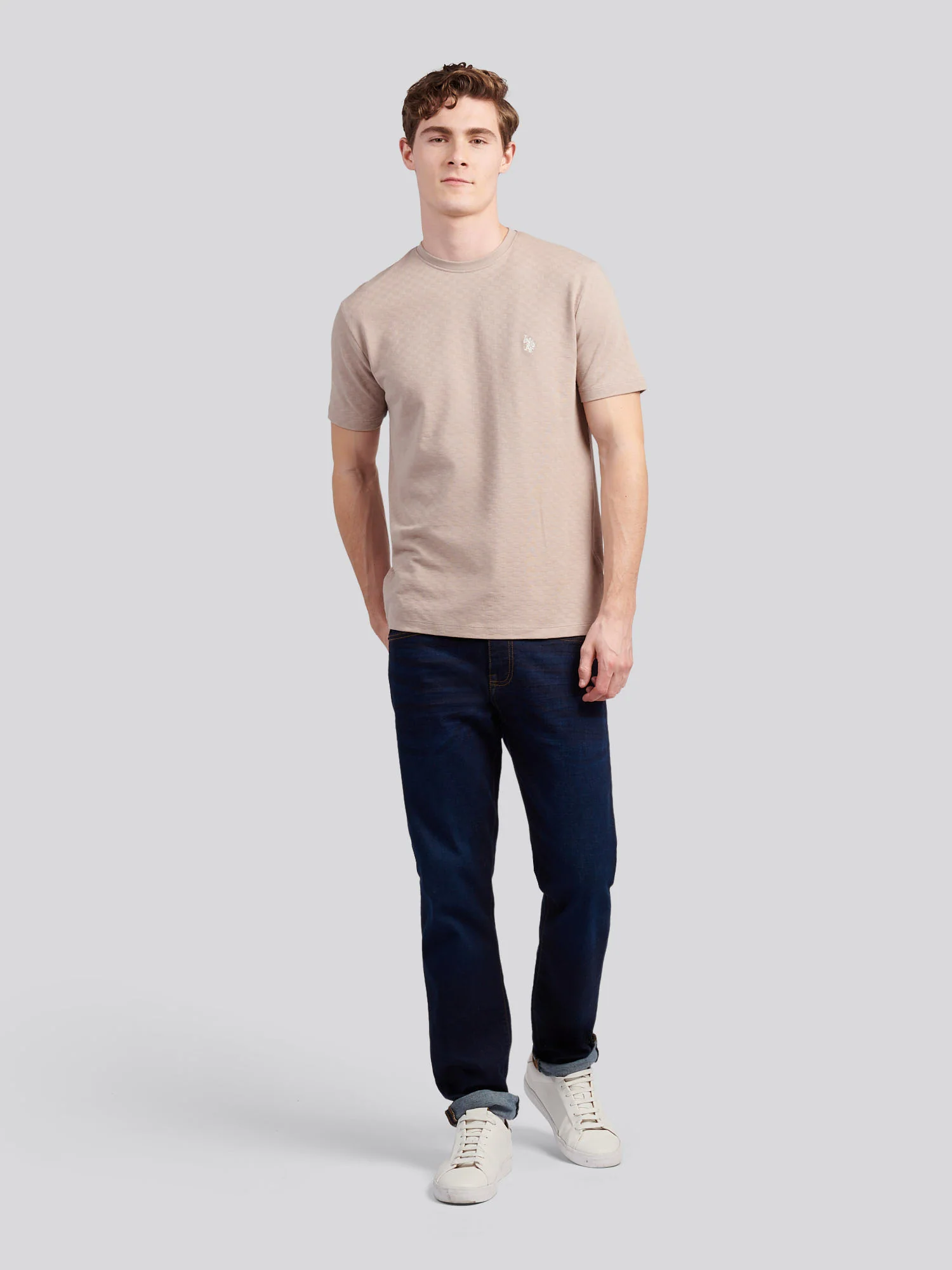 Mens Check Texture T-Shirt in Atmosphere - Image 3