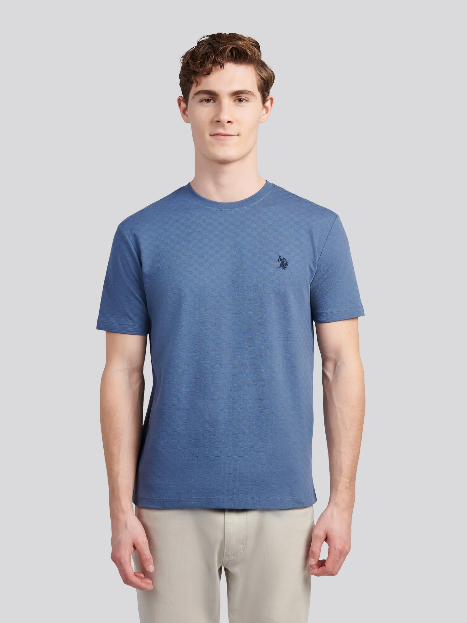 Mens Check Texture T-Shirt in Vintage Indigo