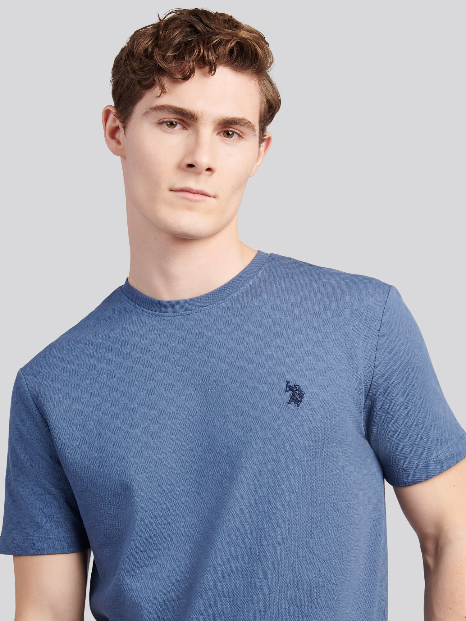 Mens Check Texture T-Shirt in Vintage Indigo - Image 2