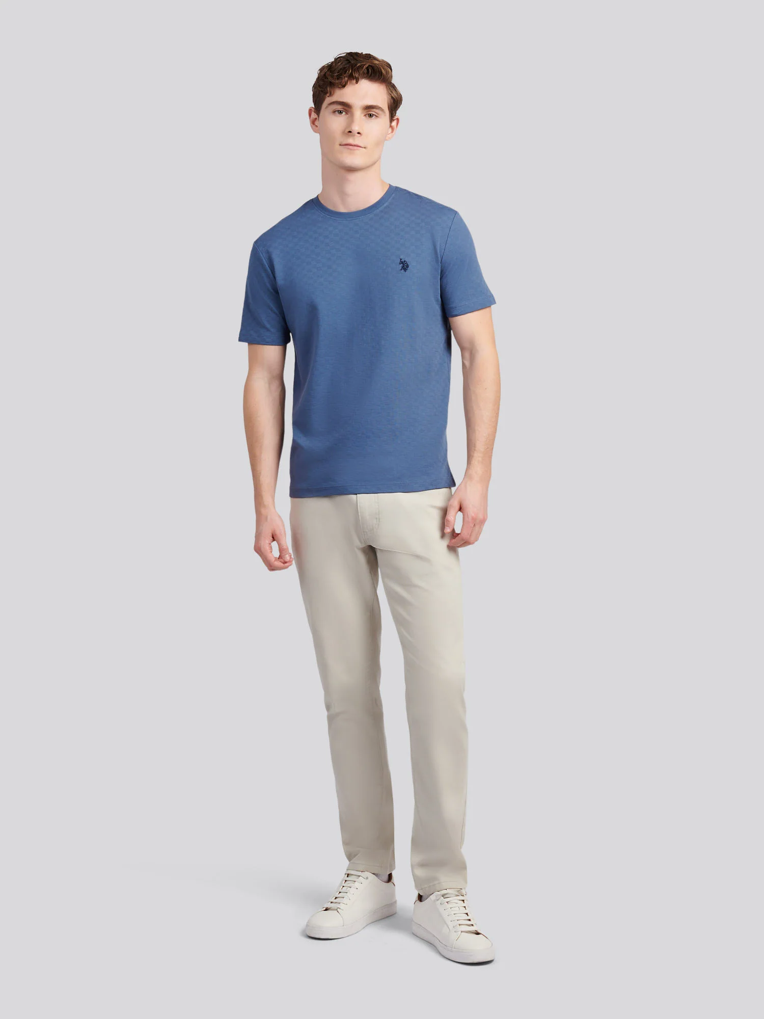 Mens Check Texture T-Shirt in Vintage Indigo - Image 3