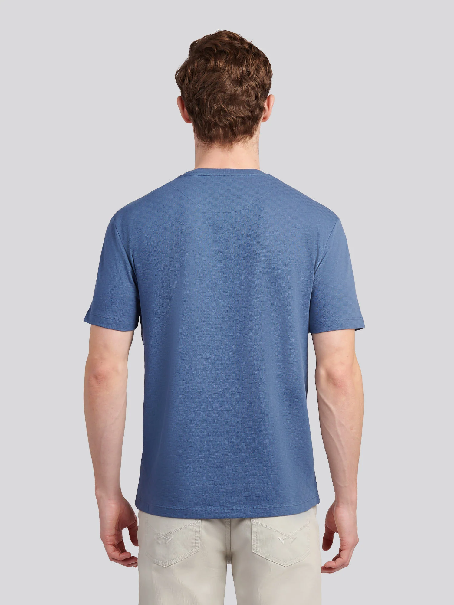 Mens Check Texture T-Shirt in Vintage Indigo - Image 4